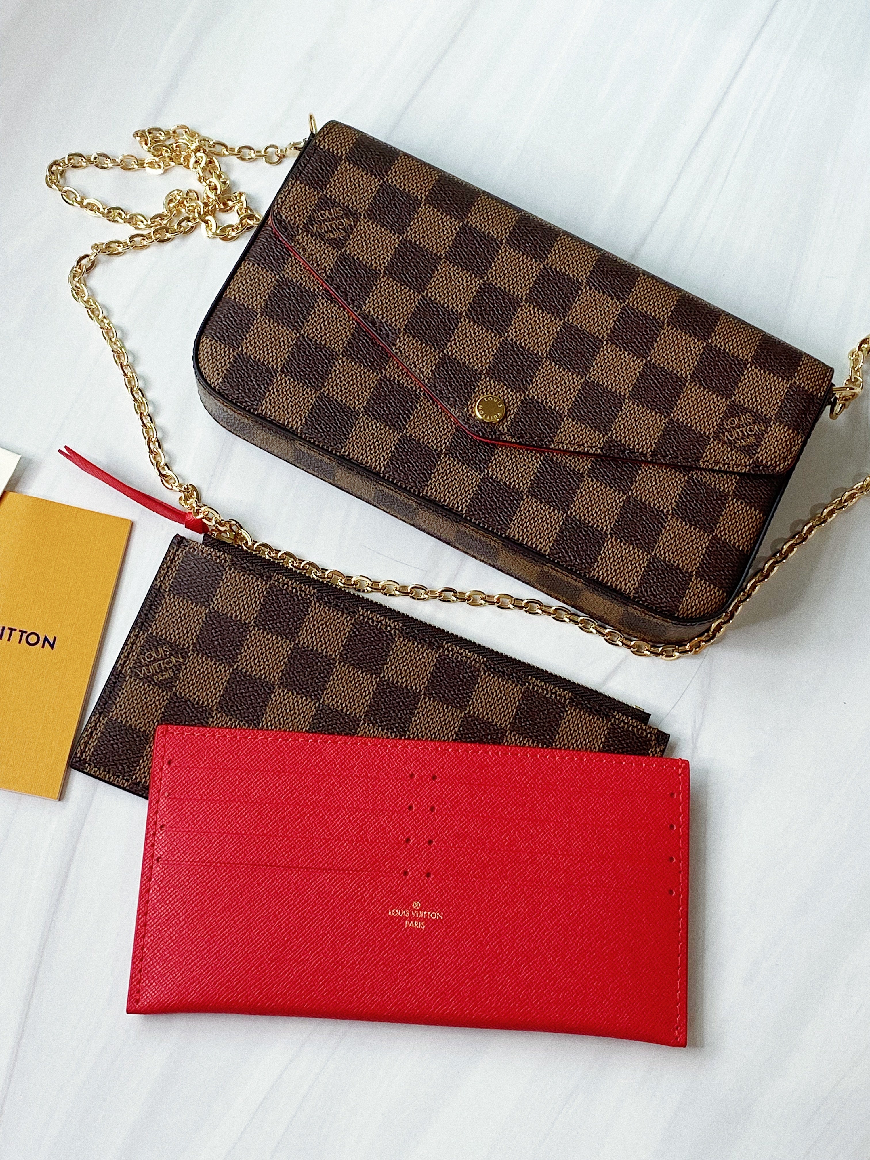 [TOP] Louis Vuitton LV £V Felicie Damier Ebene Bag 21X12X3cm - Red