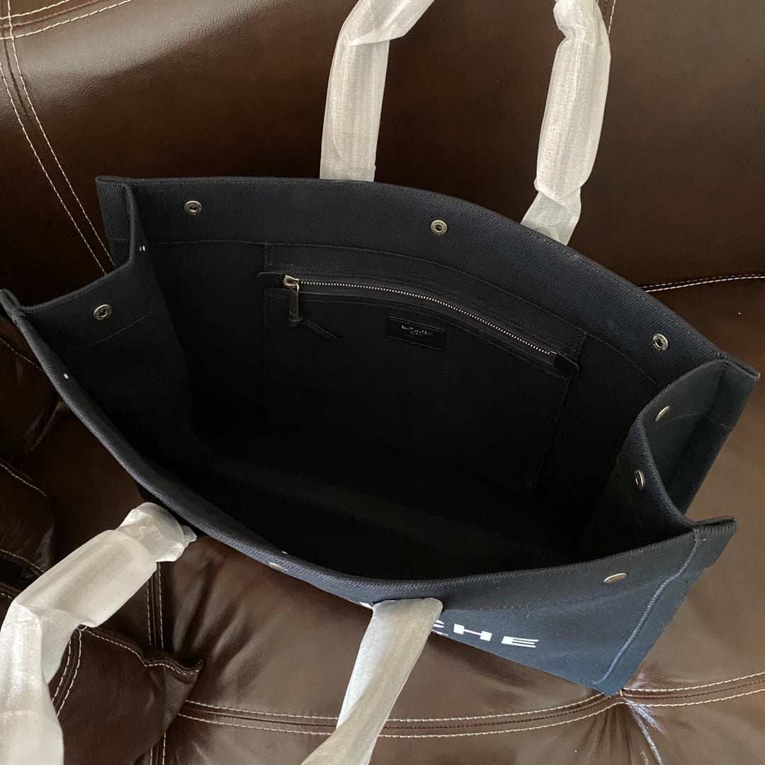 [TOP] Yves Saint Laurent YSL Rive Gauche Canvas Tote Bag - Green