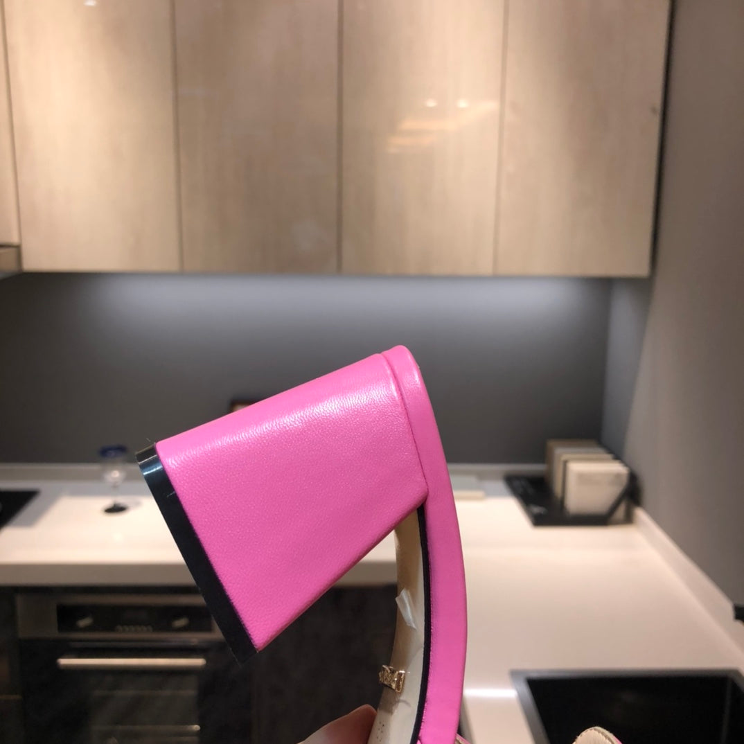 [TOP] GUCCI G*G Horsebit Slide Sandal Block Heels - Hot Pink