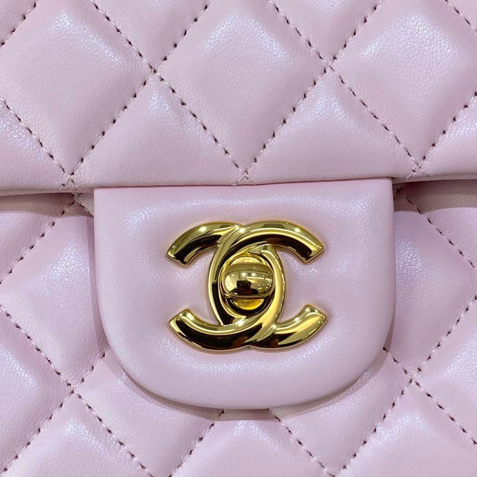 [TOP] CHANEL Classic Flap Bag Lambskin Medium 25.5CM - Pink & GHW
