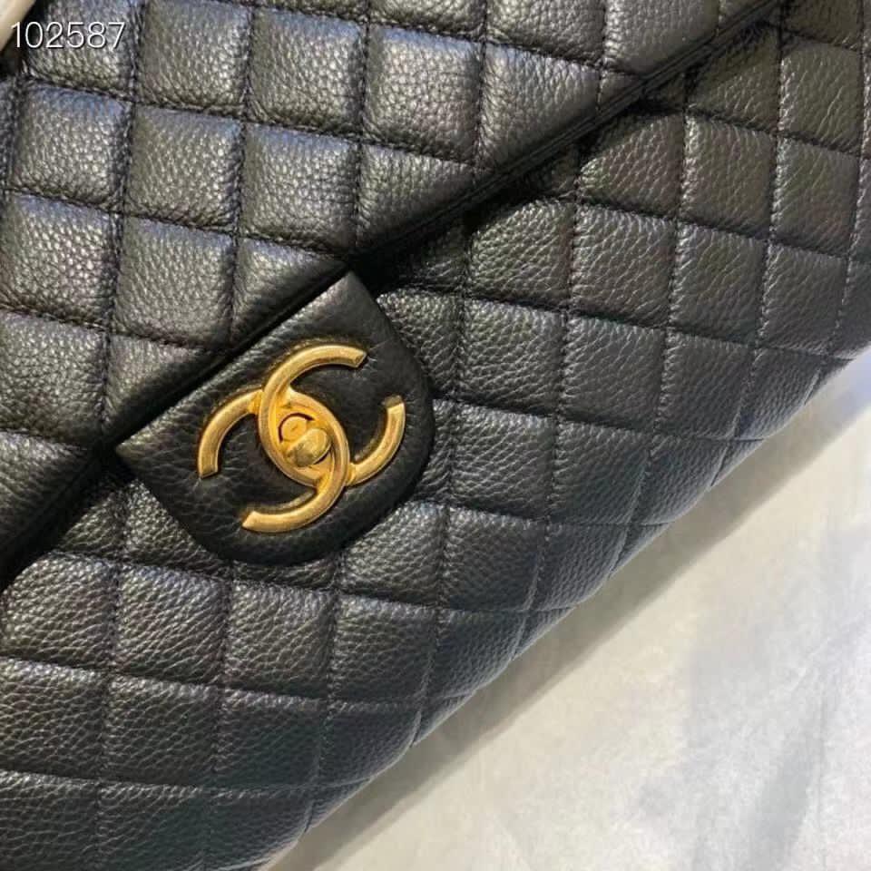 [TOP]CHANEL Classic Flap Travel Bag Caviar XXL 45cm - Black With GHW