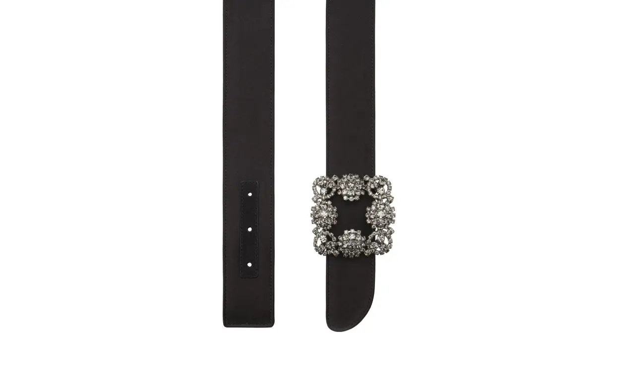 [TOP] Manolo Blahnik HANGISI Satin Crystal Buckled Belt - Black