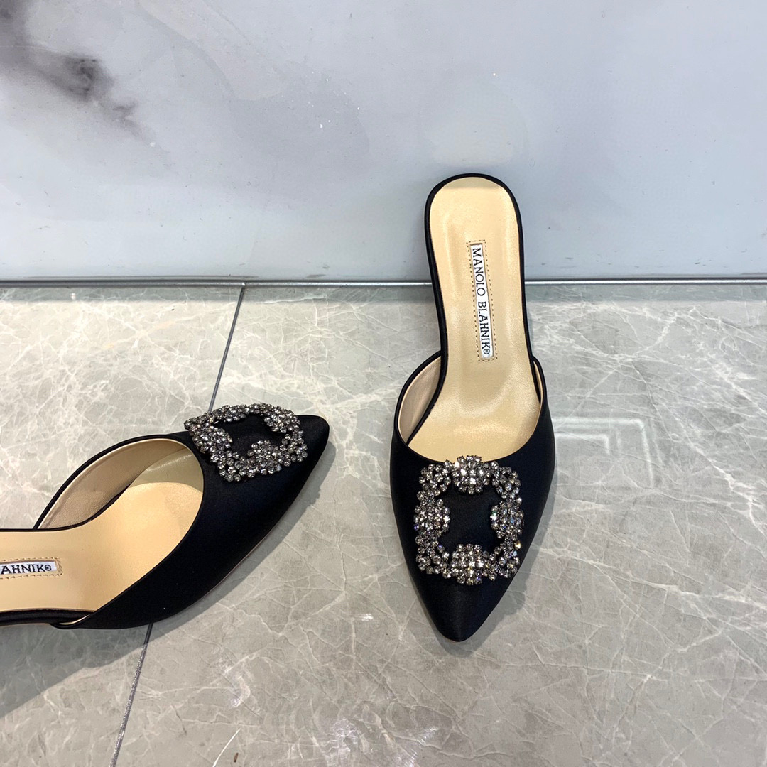 [TOP] Manolo Blahnik HANGISI Satin Crystal Sling back Mules - 5 Colours