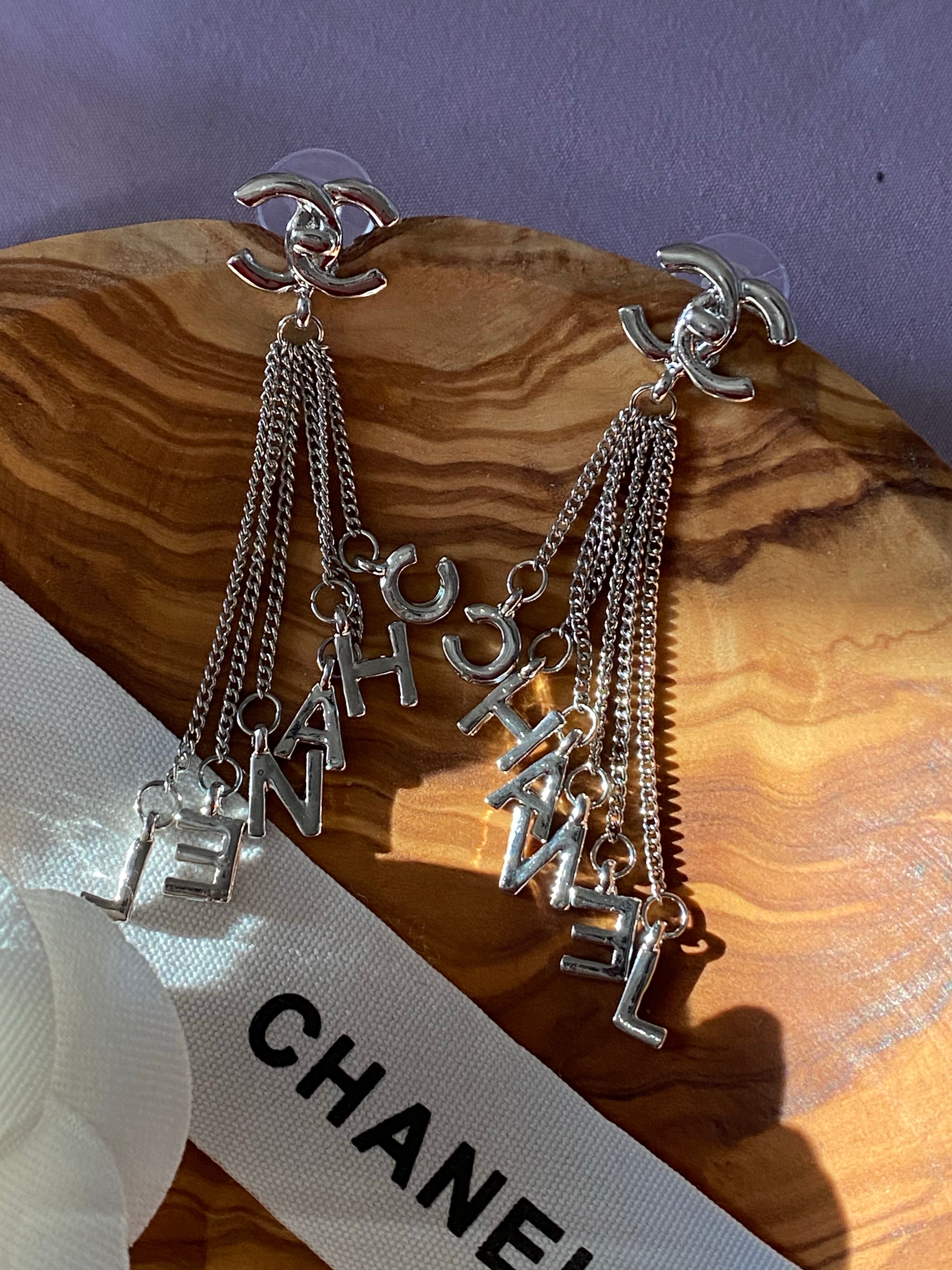 [TOP] CHANEL Letters Dangle Earrings - Light Gold