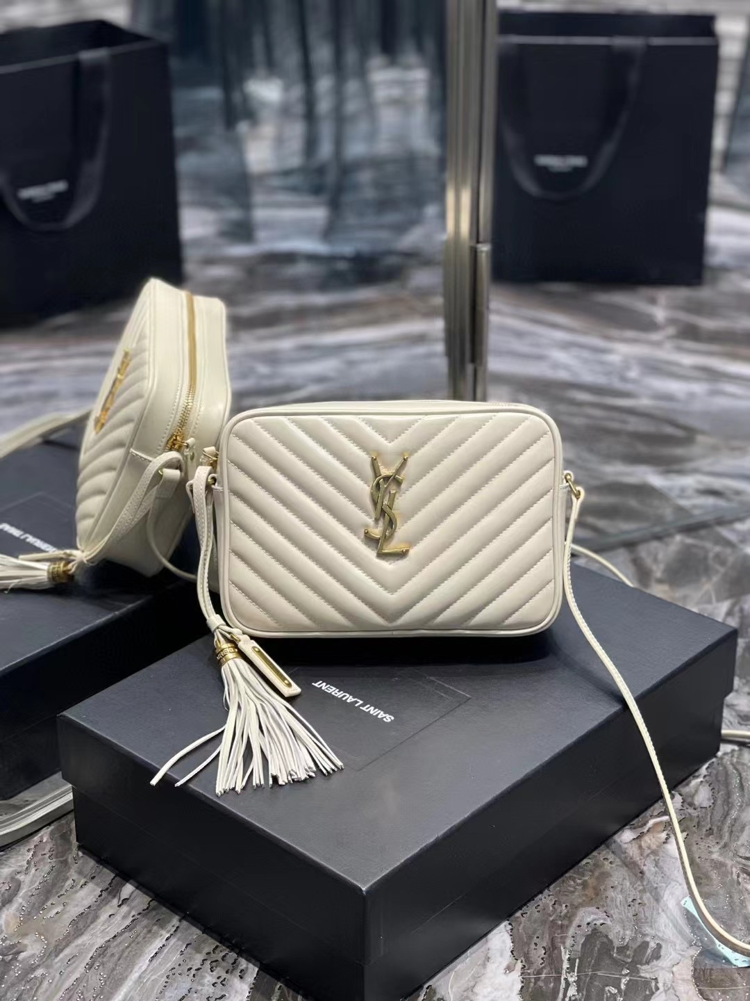 [TOP] Yves Saint Laurent YSL LouLou Camera Bag - White w GHW