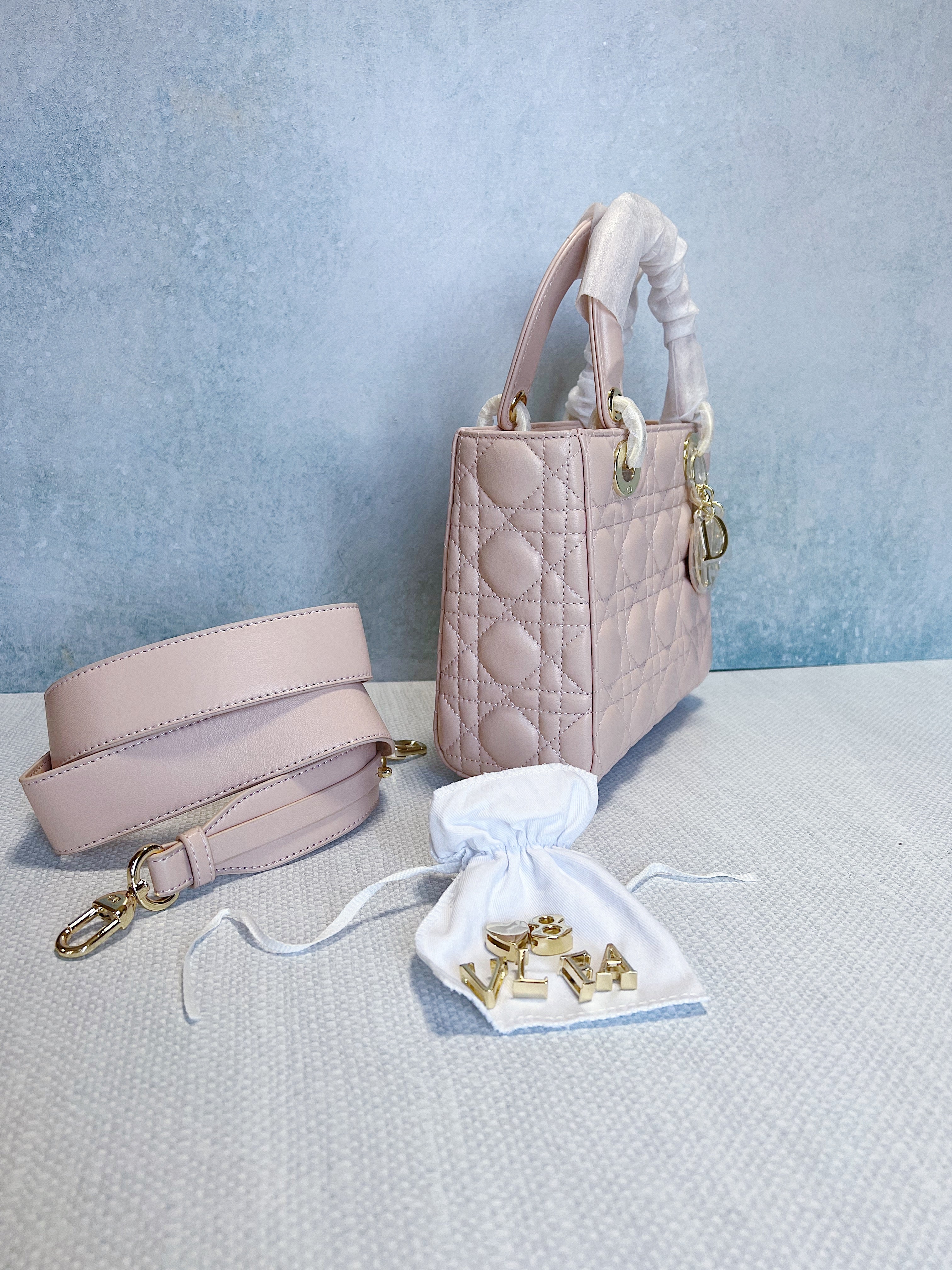 [TOP] Christian Dior Lady Christian Dior Bag ABC - Powder Rose w LGHW