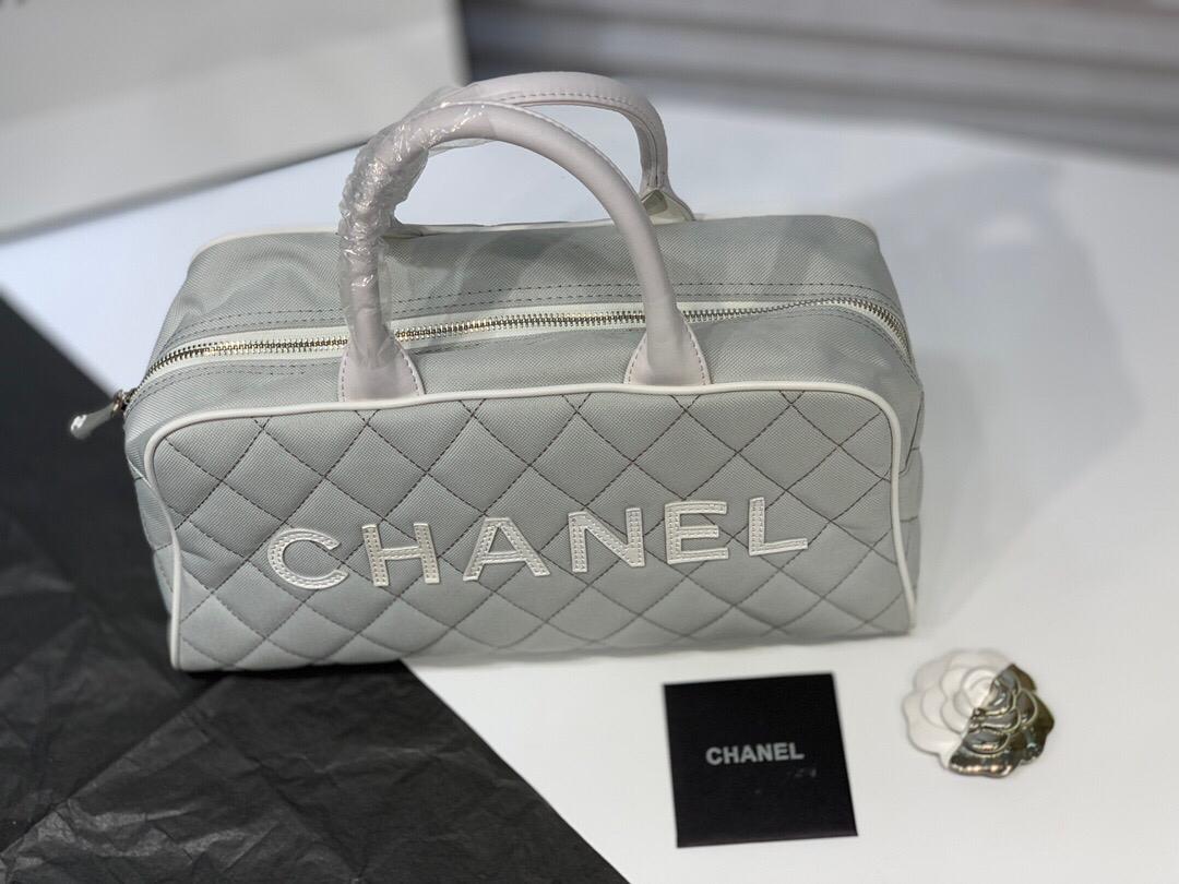 [TOP] CHANEL Canvas Boston Bag - Grey