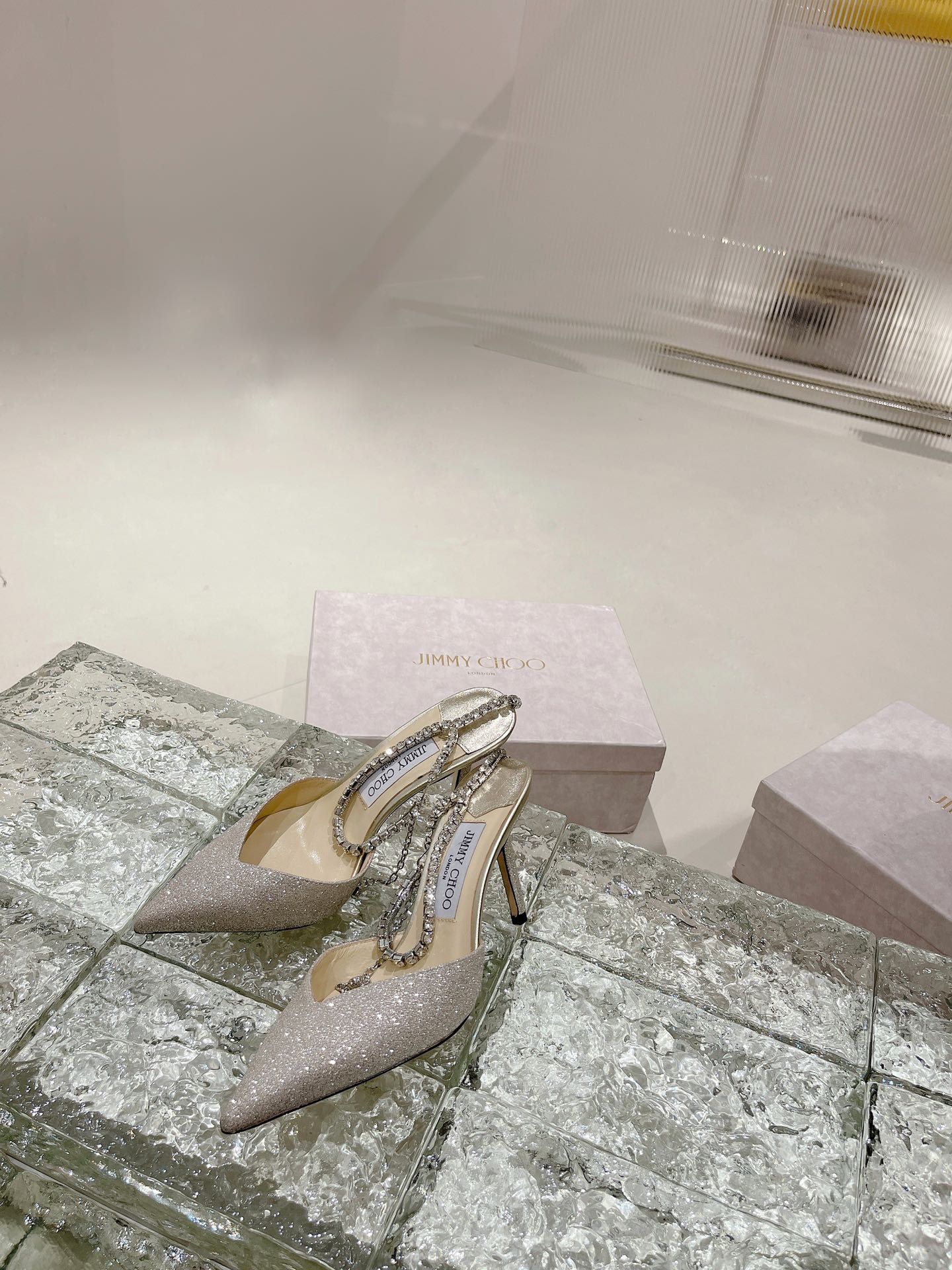 [TOP] Jimmy Choo Glitter Heel 8.5cm Crystal Lambskin - 3 Colours