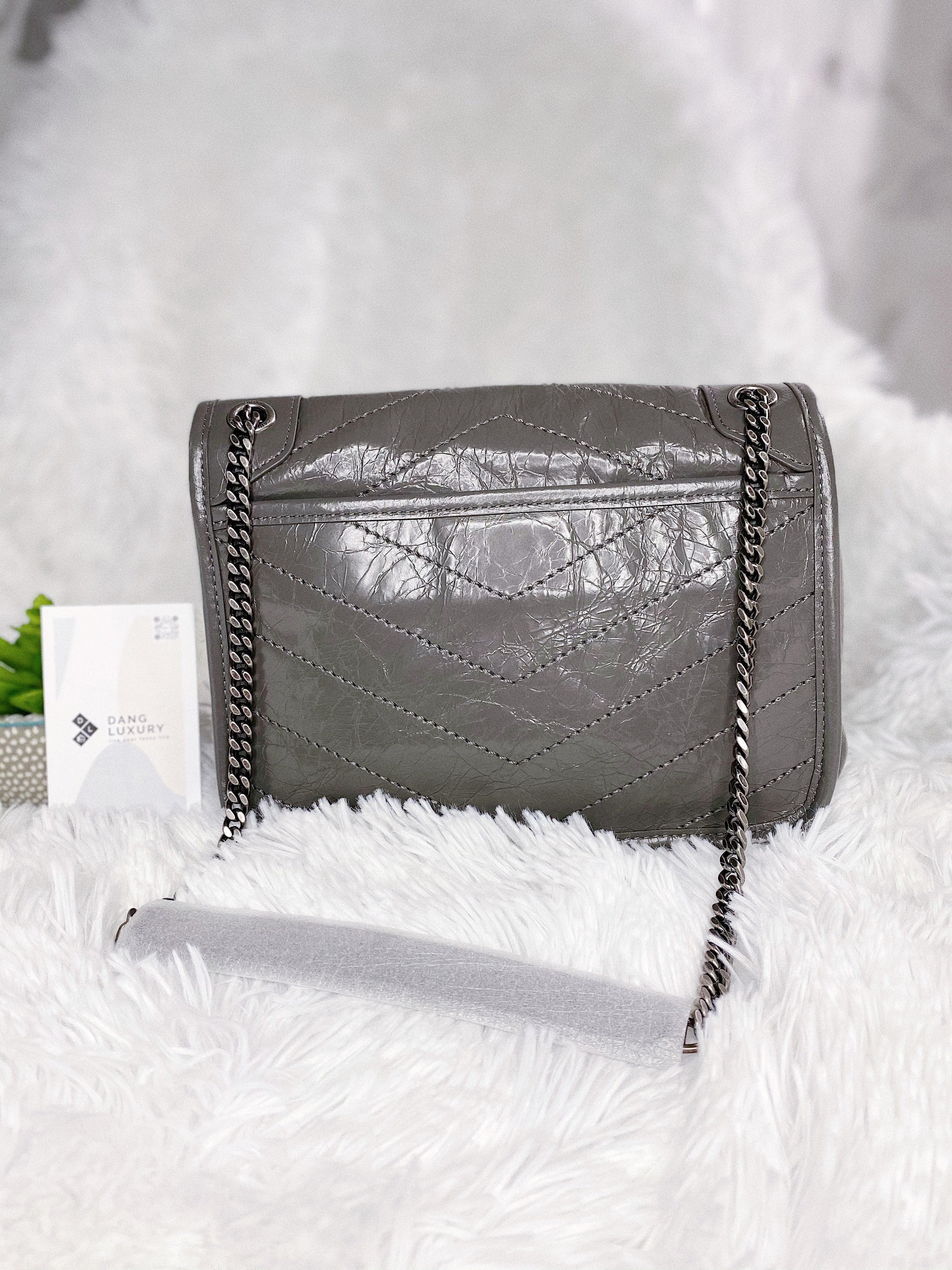 [TOP] Yves Saint Laurent YSL Niki Small Bag Aged Leather 22cm - Stormy Grey