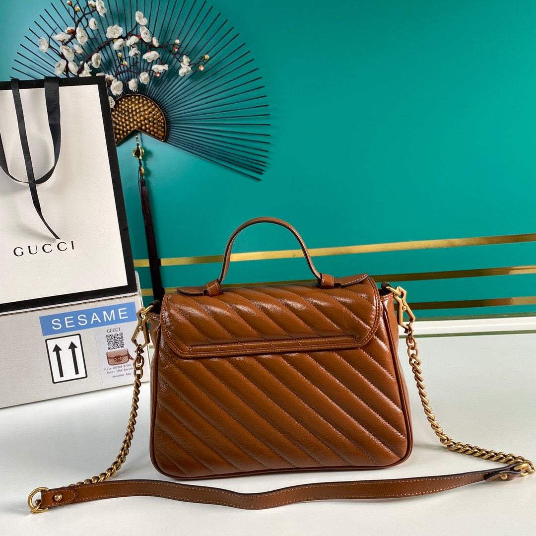 [TOP] GUCCI G*G Marmont Medium Top Handle Bag 27*13.5*10 - Brown