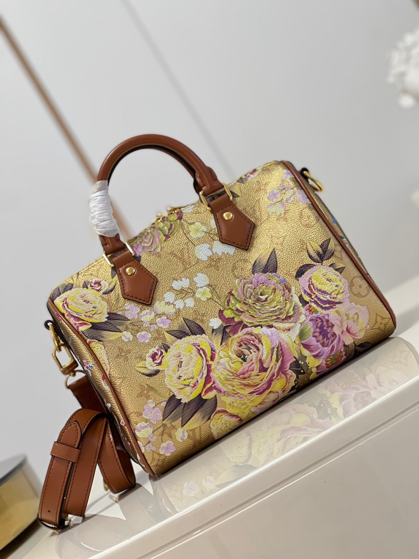 [TOP] Louis Vuitton LV  Speedy Bandouliere 25 25x19x15cm-Metallic Floral
