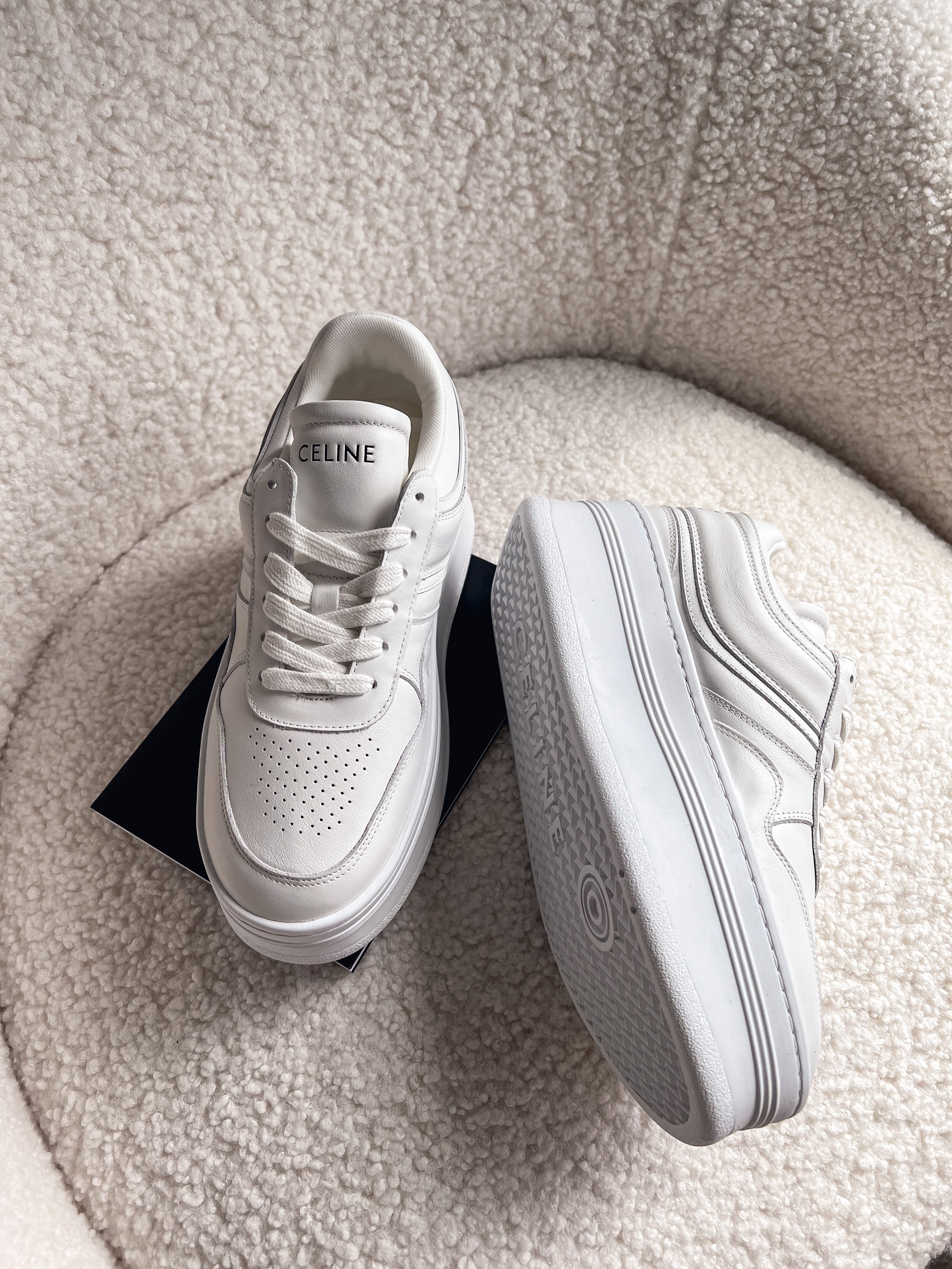 [TOP] CELINE Block Sneakers w Wedge Outsole - White