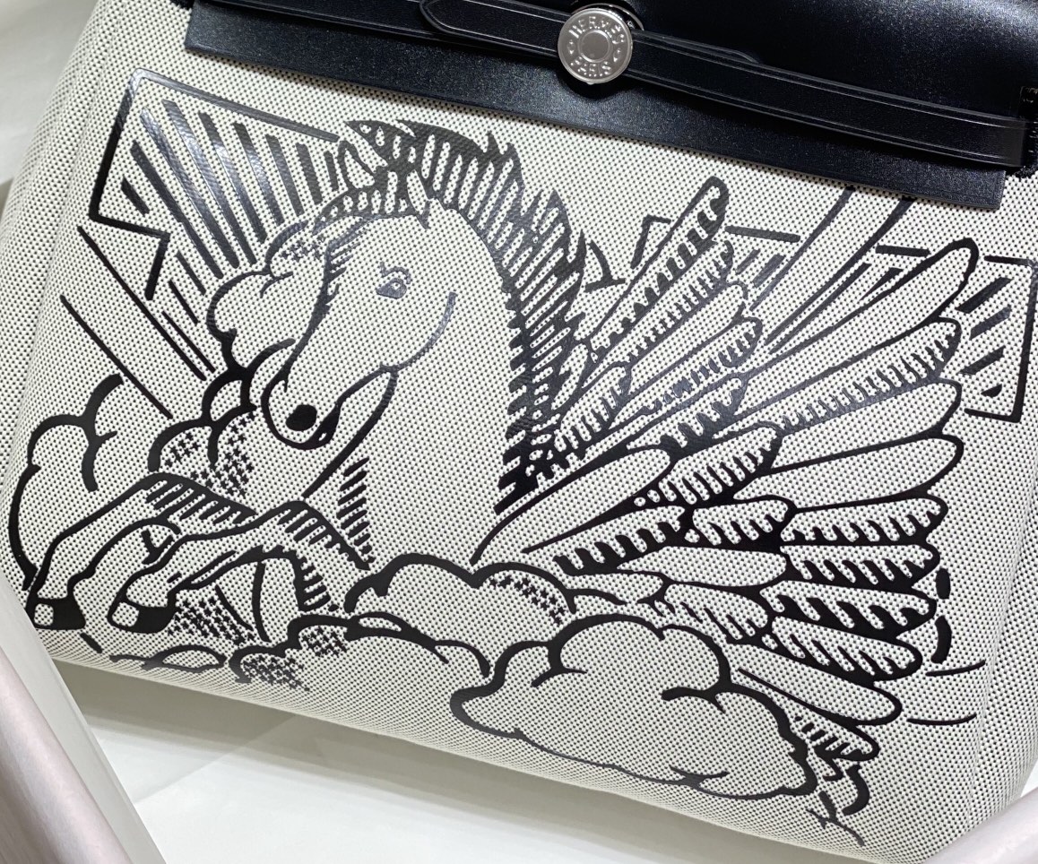 [TOP] HERMES Herbag Zip Canvas Handbag 31cm - Black Brown