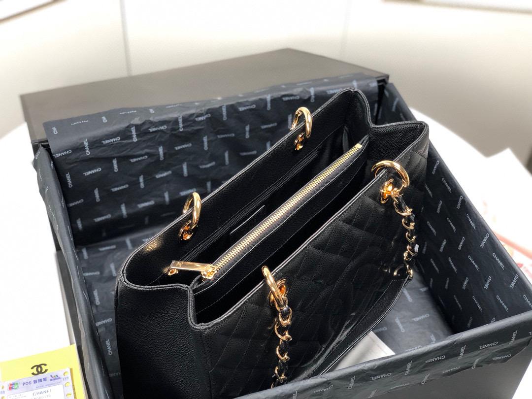 [TOP] CHANEL Grand Shopping Tote Caviar Leather 33x24x13cm - Black & GHW