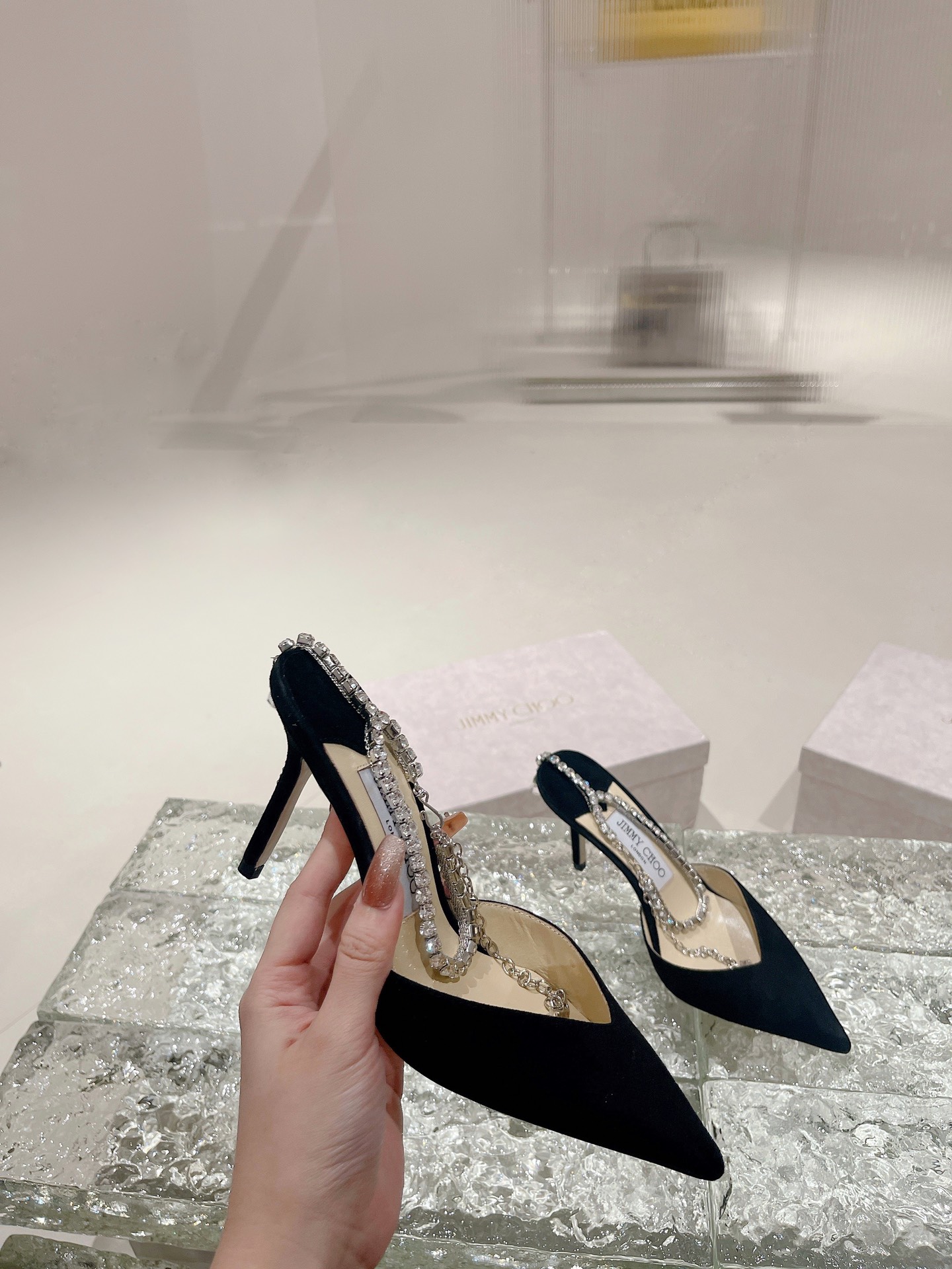 [TOP] Jimmy Choo Saeda Heel 8.5cm Crystal Lambskin - 4 Colours
