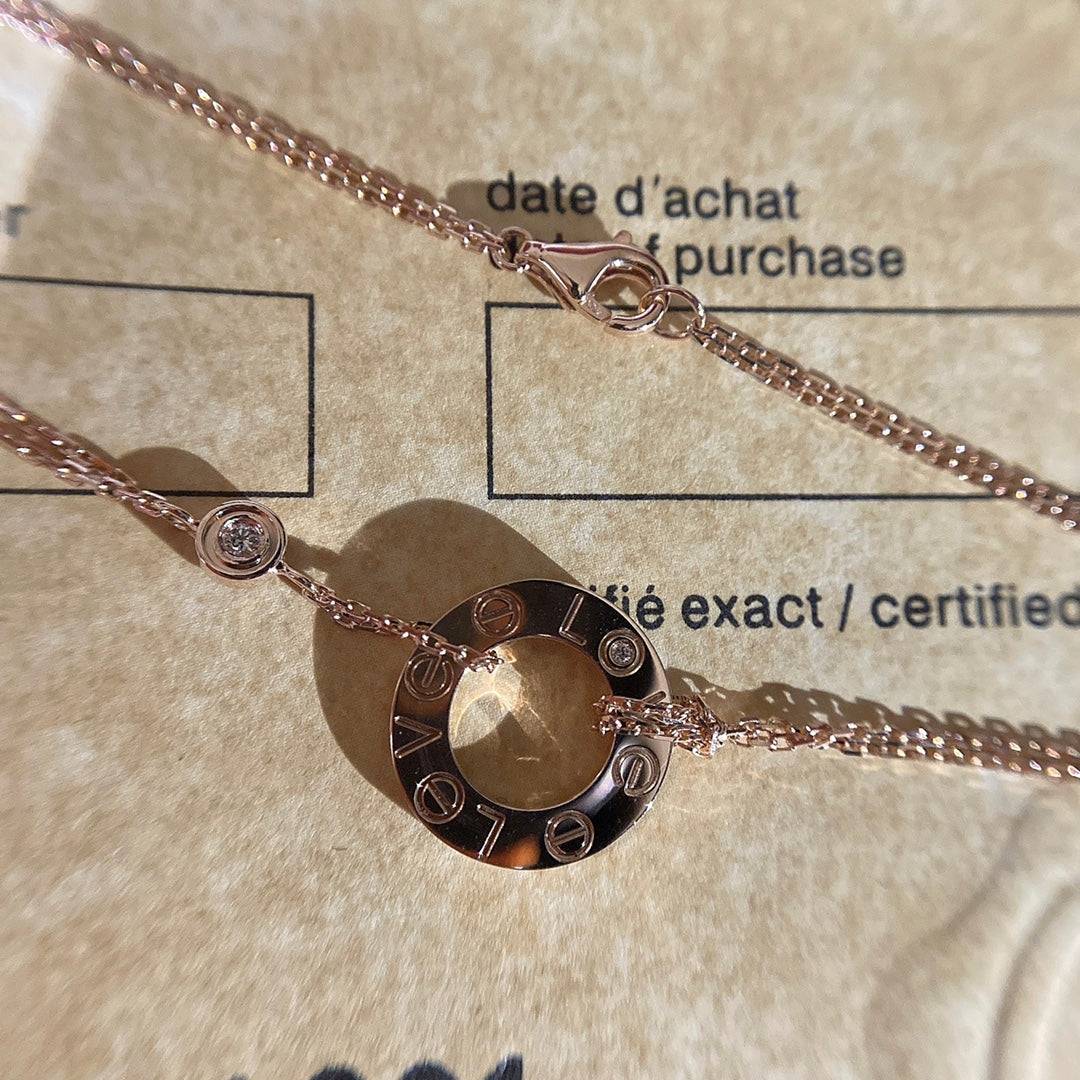 [TOP] Cartier Love Diamond Necklace- Rose Gold