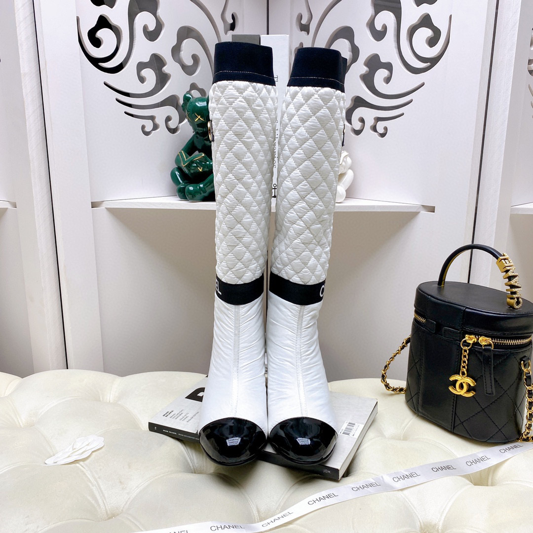 [TOP] CHANEL Lambskin Boots 5cm Heels - white/Black/Beige