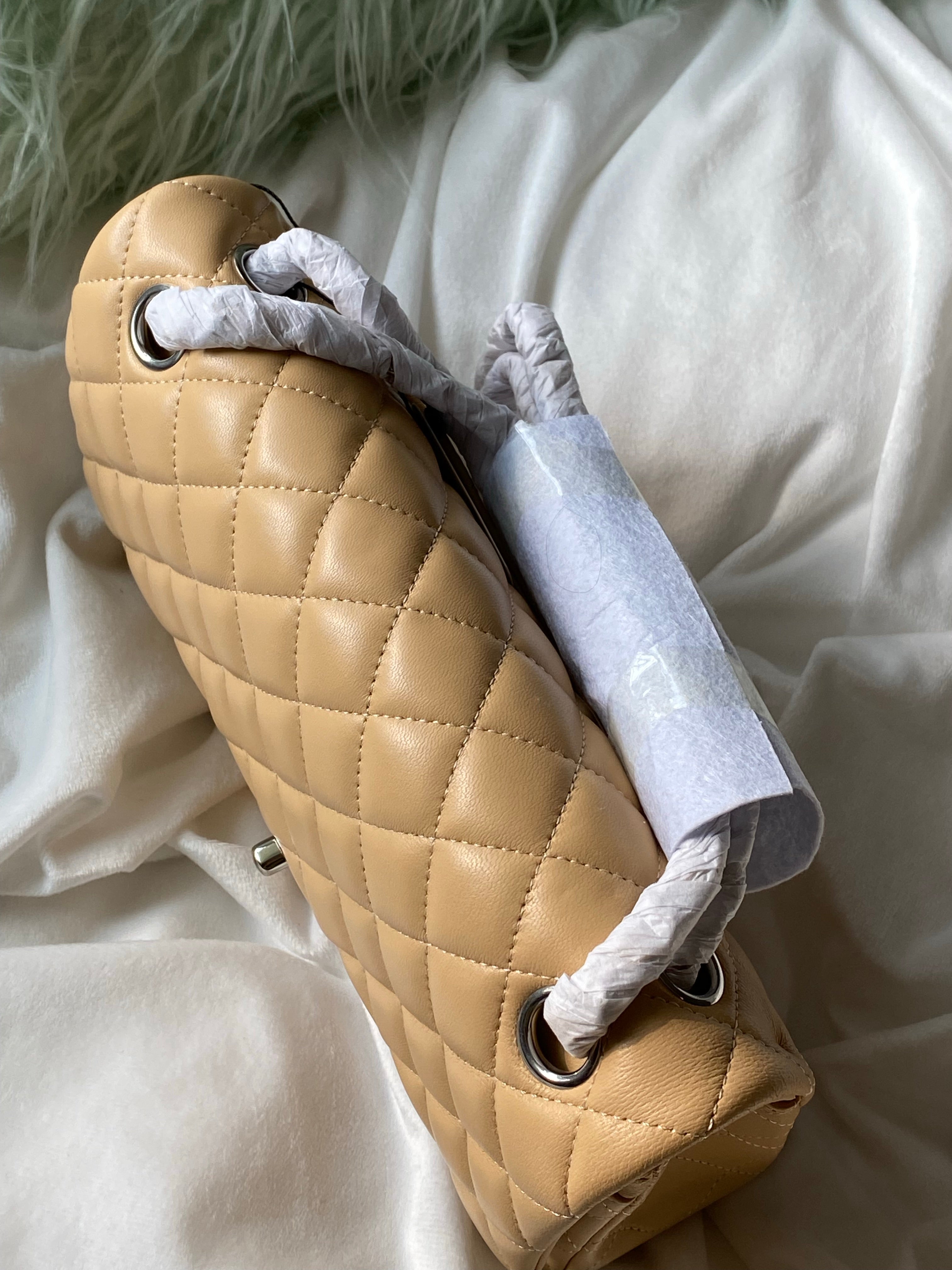 [TOP] CHANEL Classic Flap Bag Lambskin Medium 25.5cm – Beige & SHW