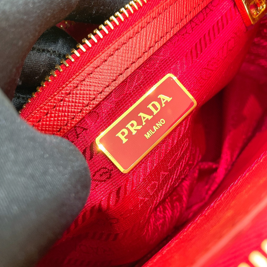 [TOP] PRADA Galleria Saffiano Handbag Small 24.5*16.5*11cm - Red