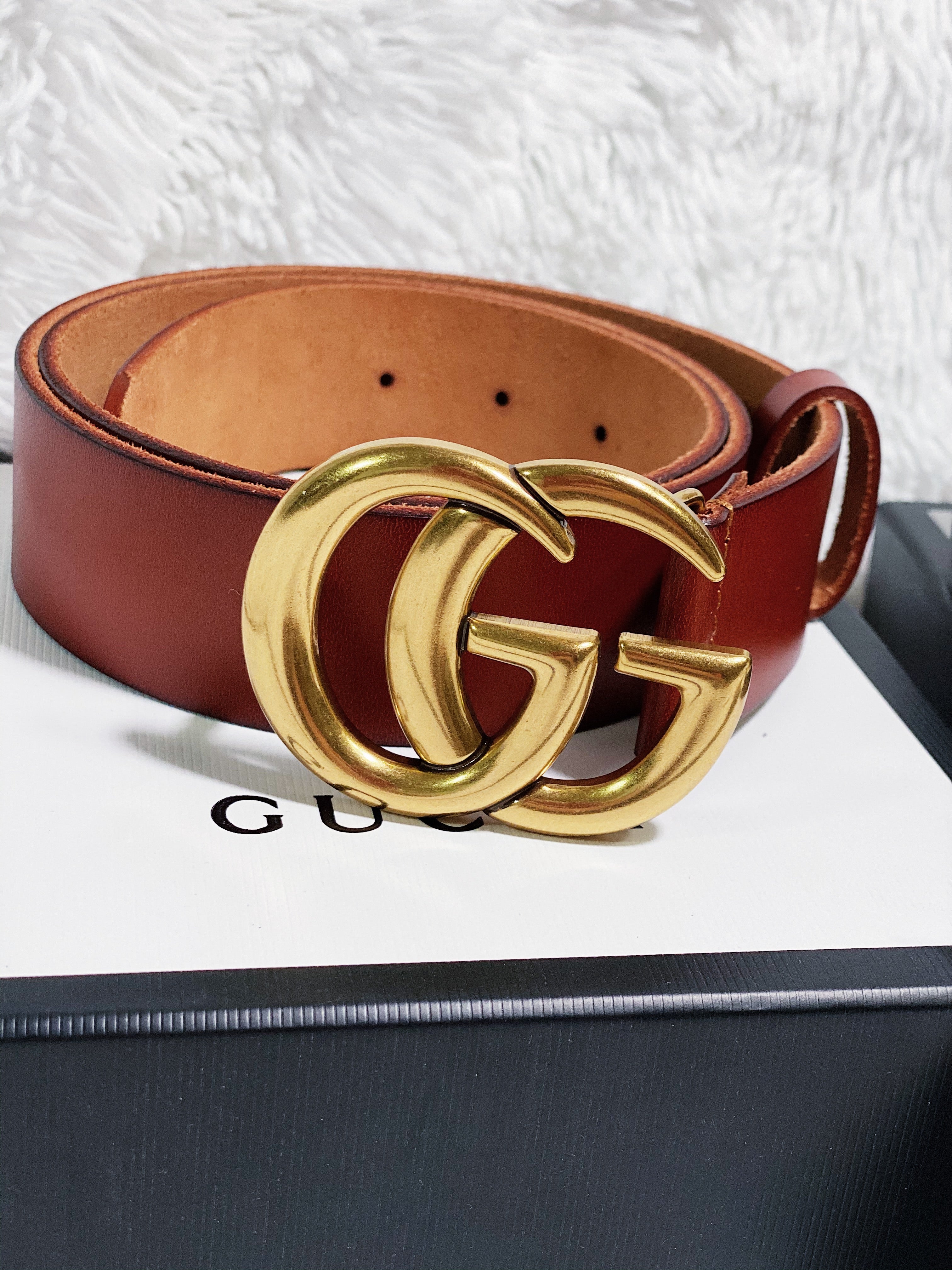 [TOP] GUCCI GG Buckle Leather Belt 3.8cm - Brown/Black