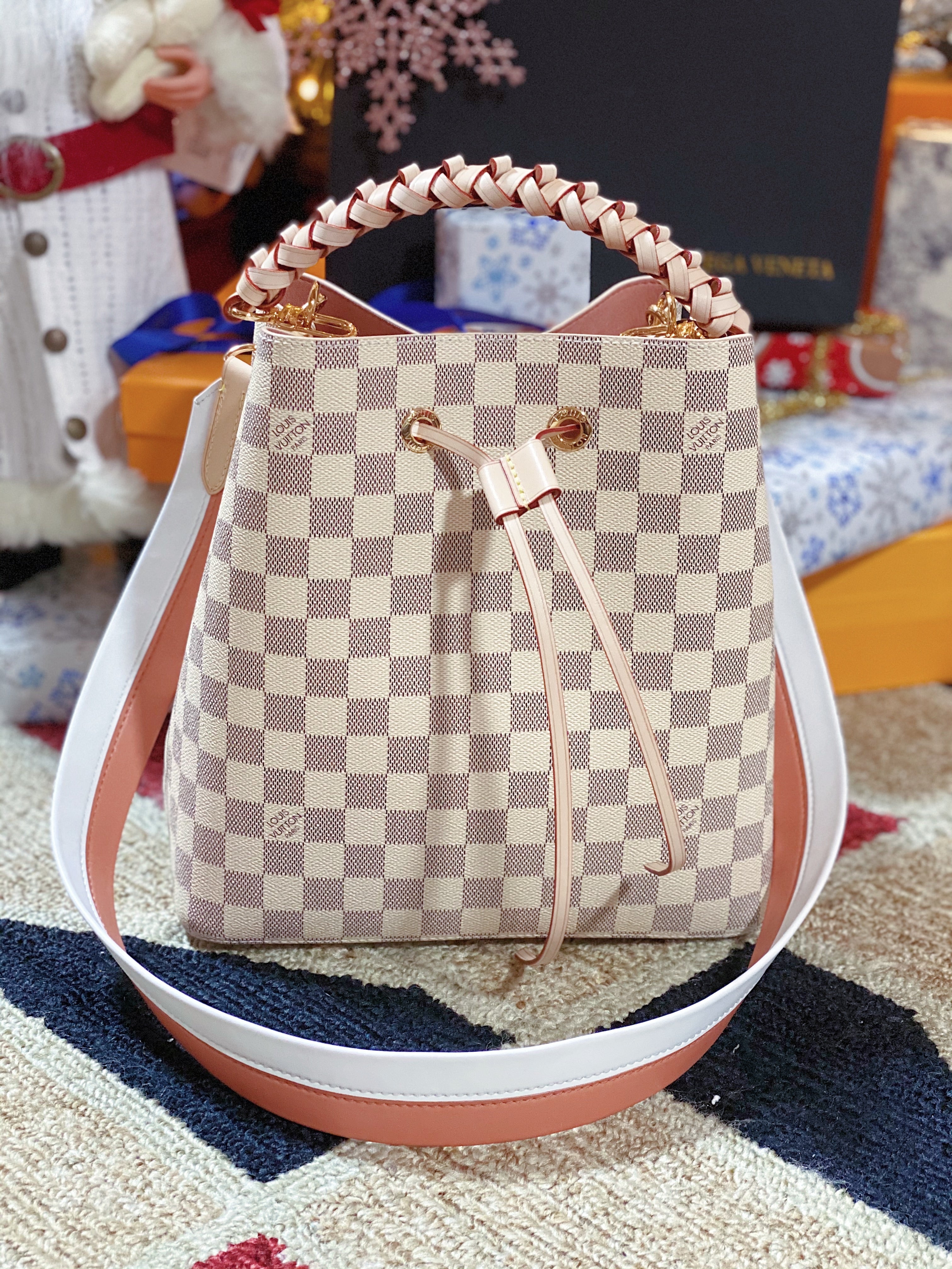 [TOP] Louis Vuitton LV  Noe Bag With Braided Handle 34x26x19cm - Damier Azur