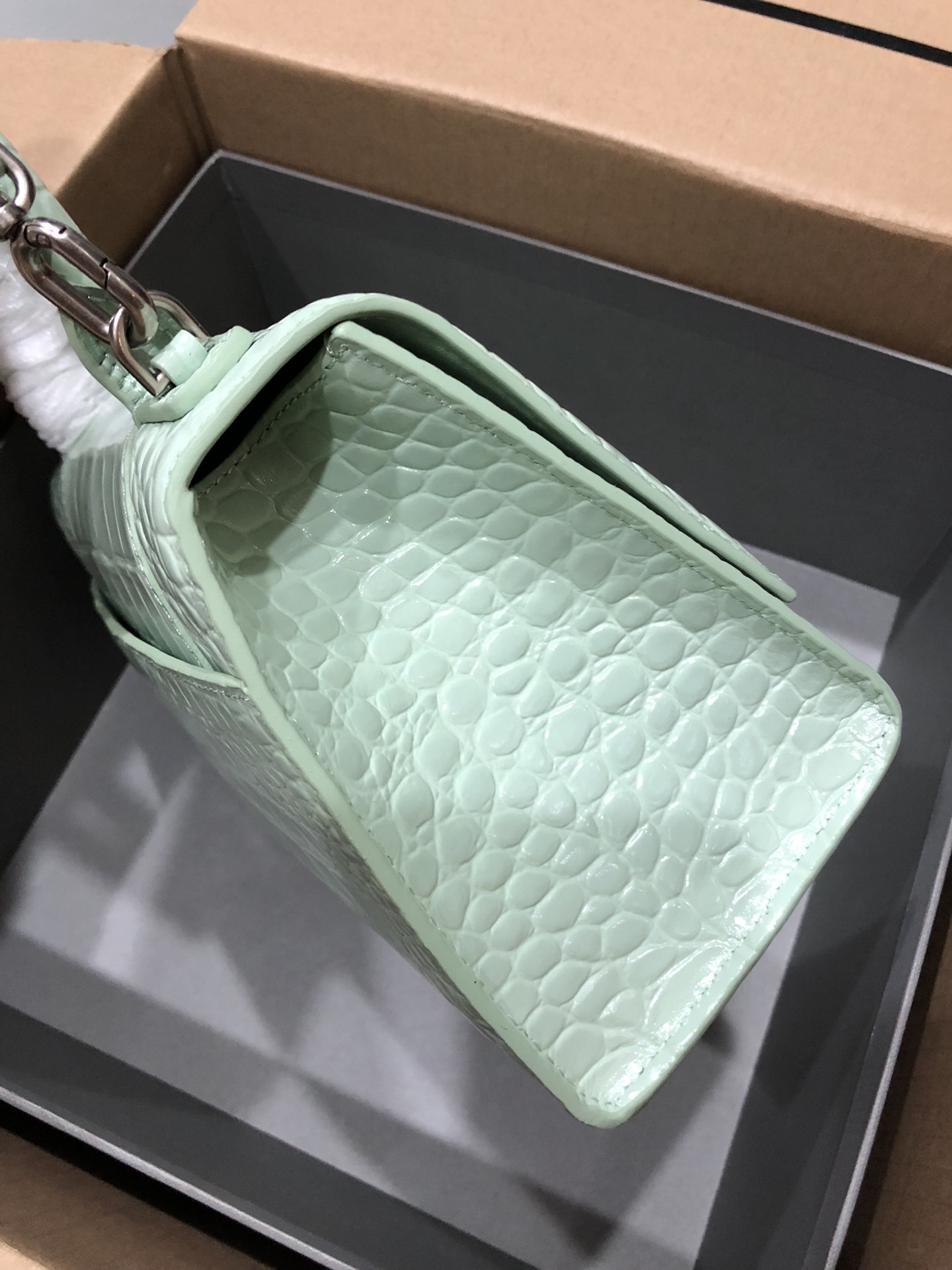 [TOP] BALENCIAGA Crocodile-Print Hourglass Bag 19/23cm - Green