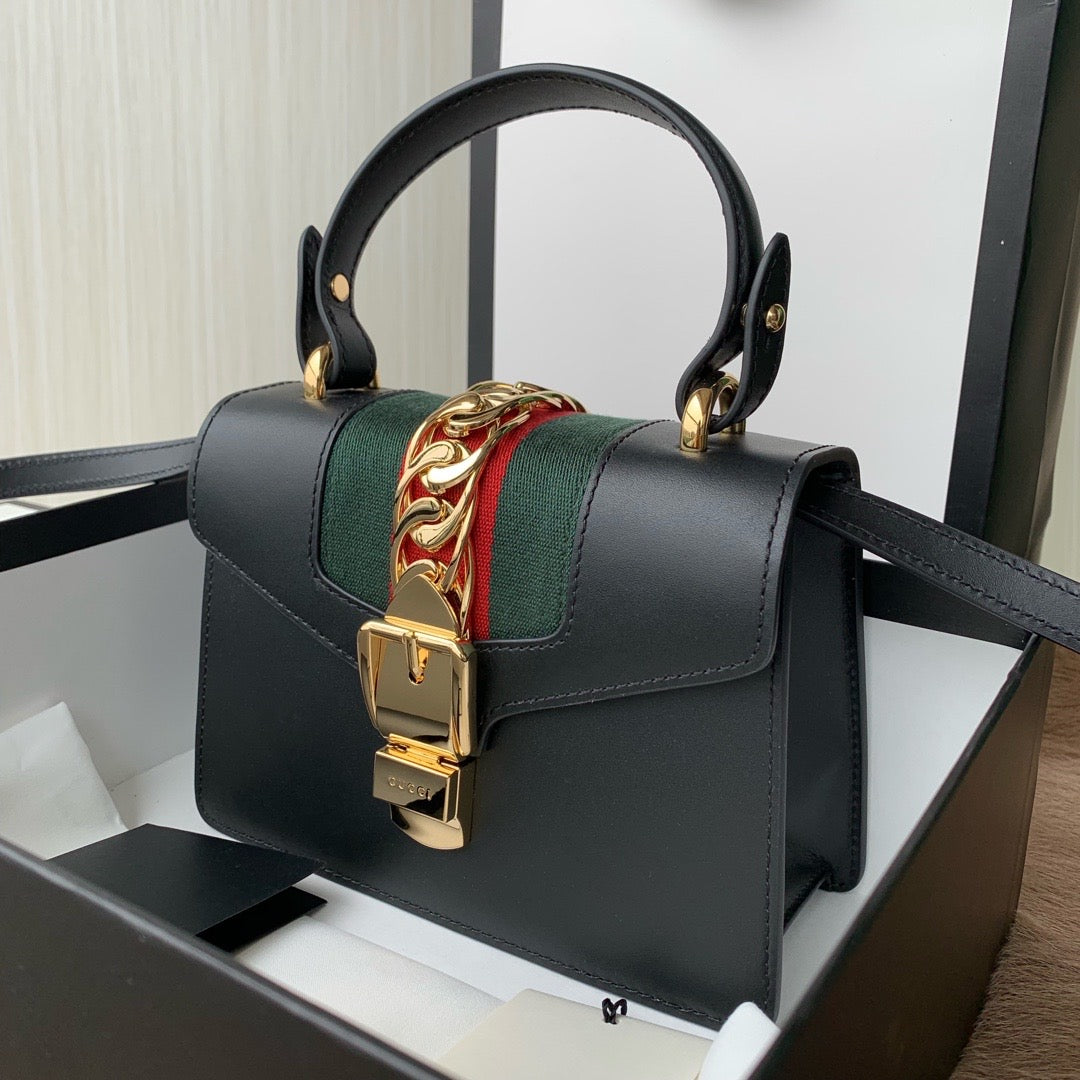 [TOP] GUCCI G*G Sylvie Leather Bag - Black