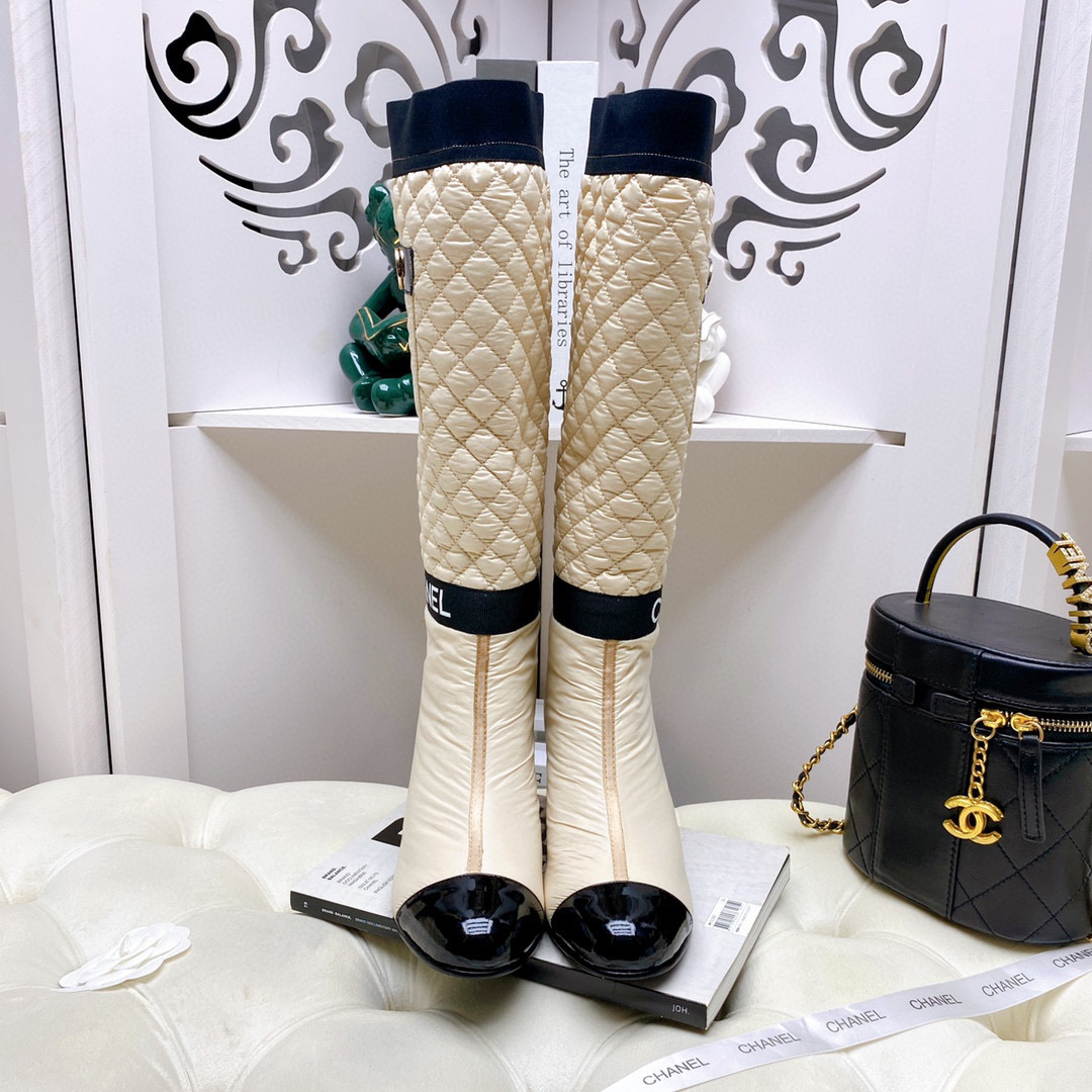 [TOP] CHANEL Lambskin Boots 5cm Heels - white/Black/Beige