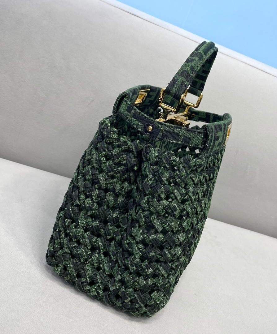 [TOP] FENDI FENDI Jacquard Interlace Peekaboo Mini Bag - Green