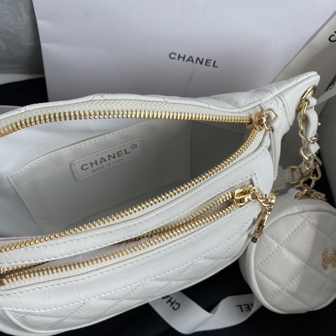 [TOP] CHANEL Fanny Pack Bag 34x15x6cm - GHW - Black/White
