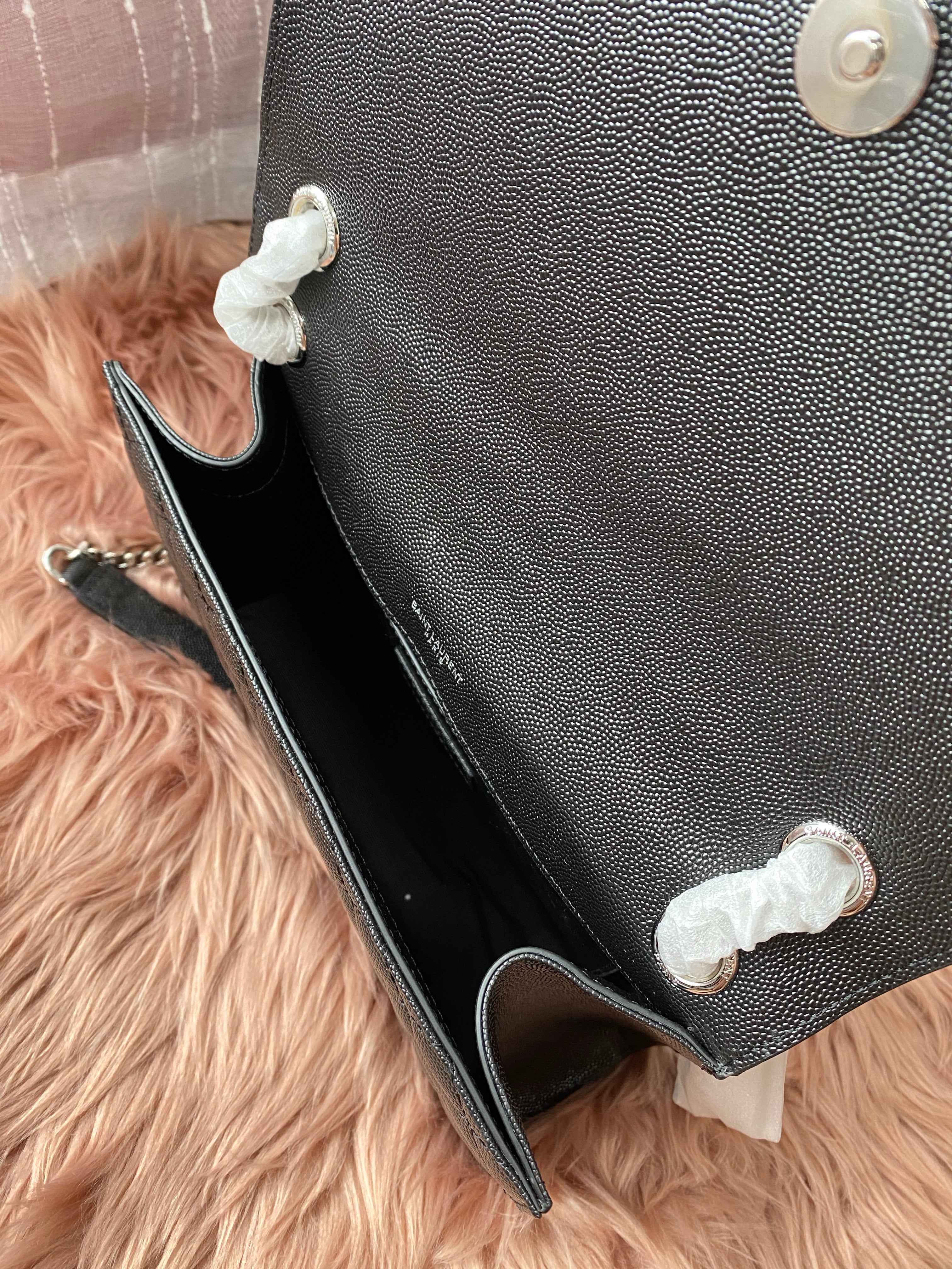 [TOP] Yves Saint Laurent YSL Y.S.L Envelope Shoulder Bag Small - Black w Silver Hardware