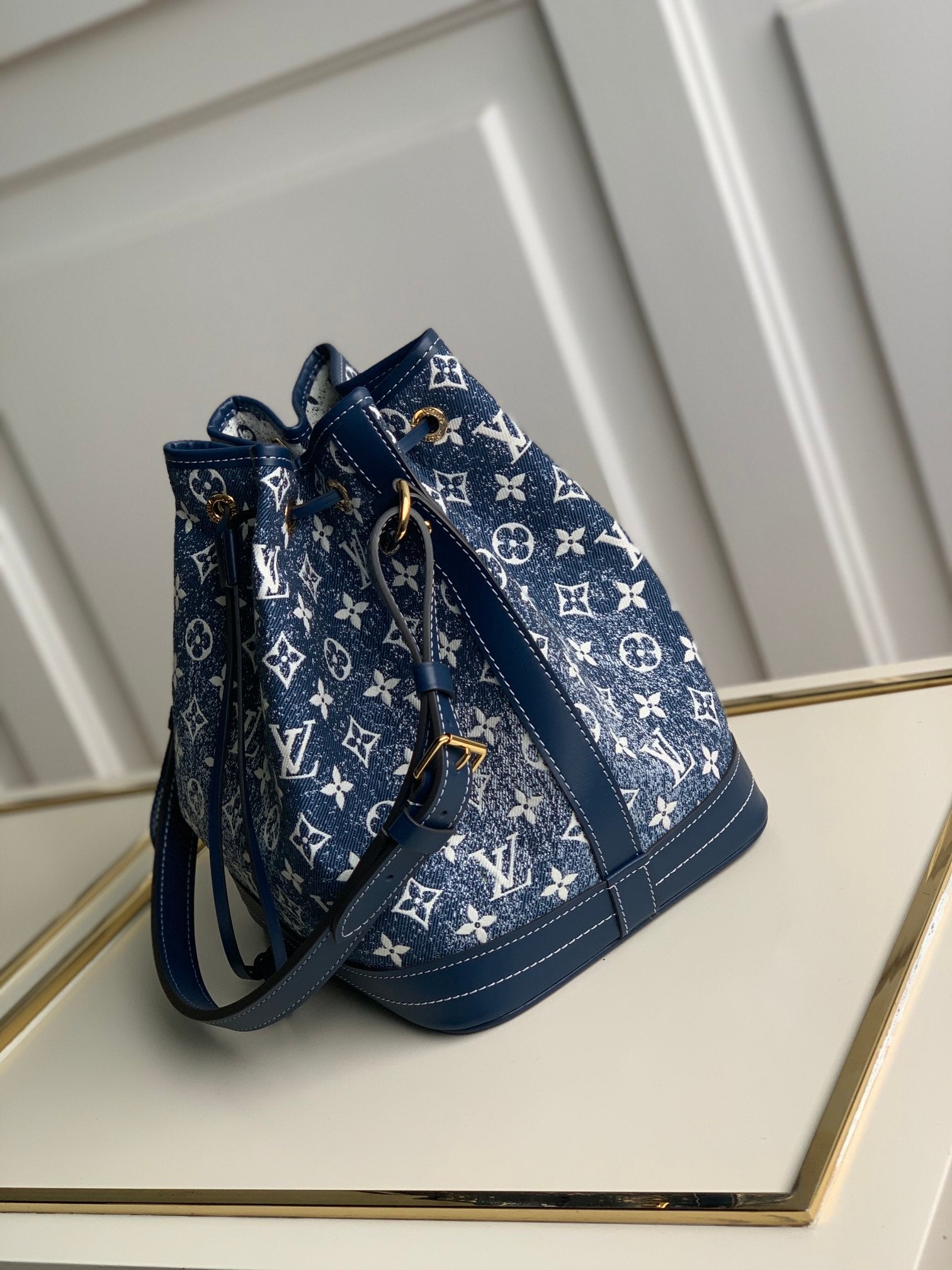 [TOP] Louis Vuitton LV Noe Monogram Denim Bag 25×28.5×20cm - Blue