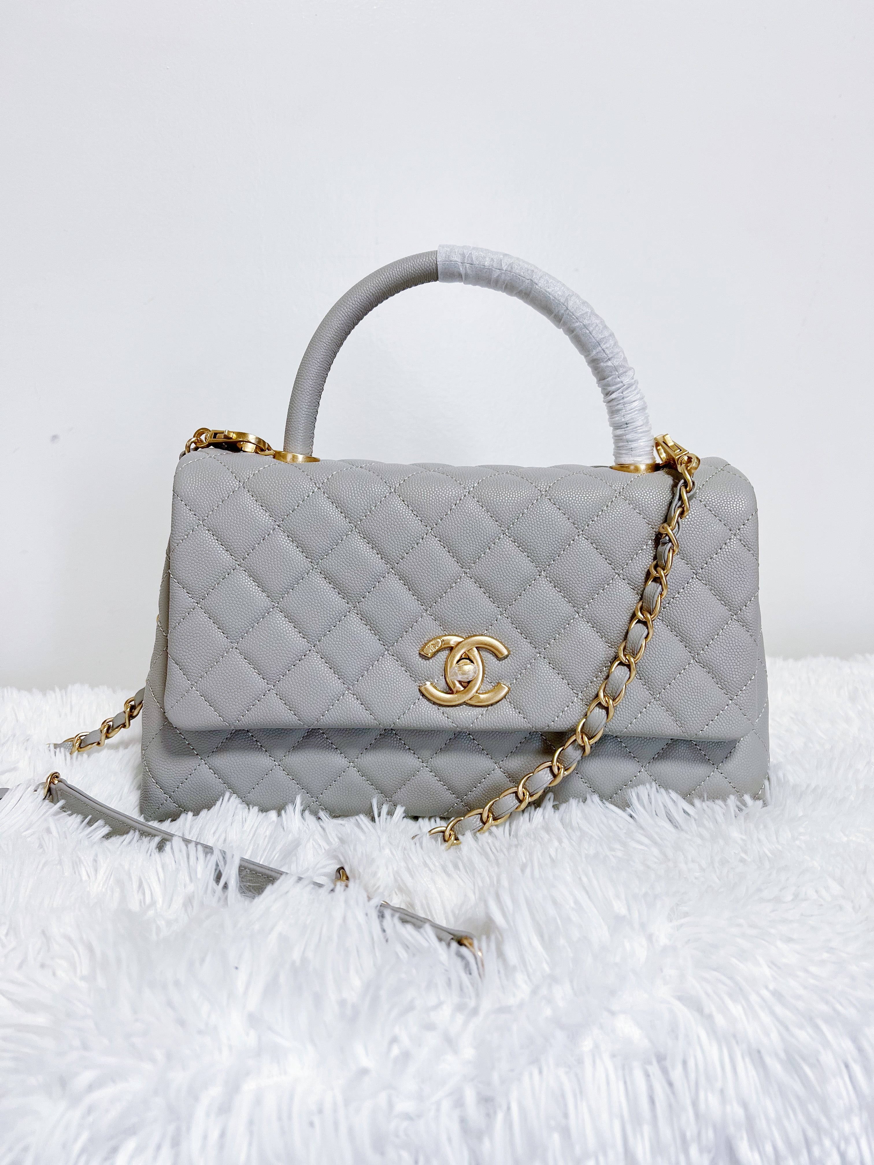 [TOP] Chanel Top Handle Medium Bag 18x29X12CM - Grey & GHW