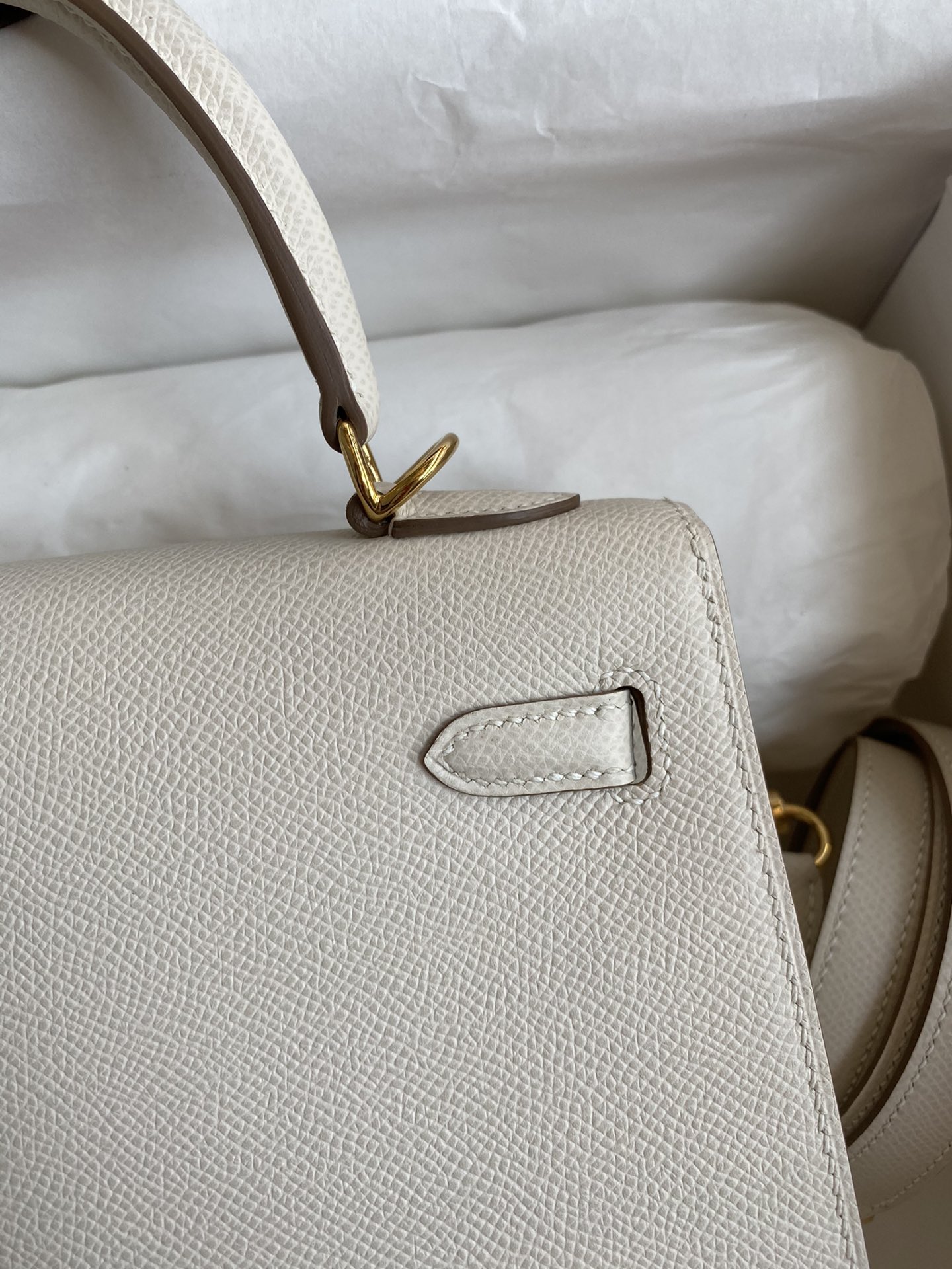 [TOP] HERMES Kelly Epsom Leather 25cm/28cm/32cm - White & GHW