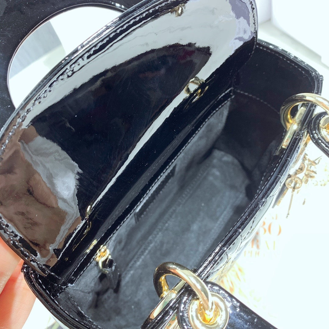 [TOP] Christian Dior Lady Christian Dior Bag Patent Leather Mini - Black w Light GHW