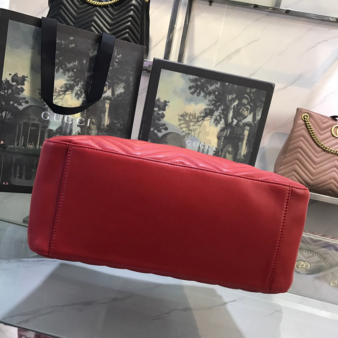 [TOP] GUCCI GG Marmont Chain Shoulder Bag - Red