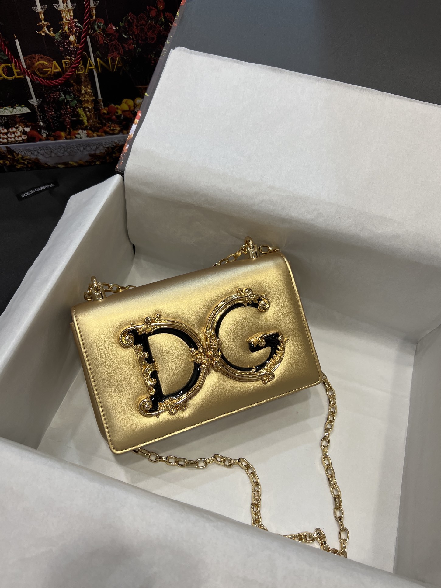 [TOP] Dolce & Gabbana D&G Polished Calfskin DG Girls Bag 21*4*15 - Golden