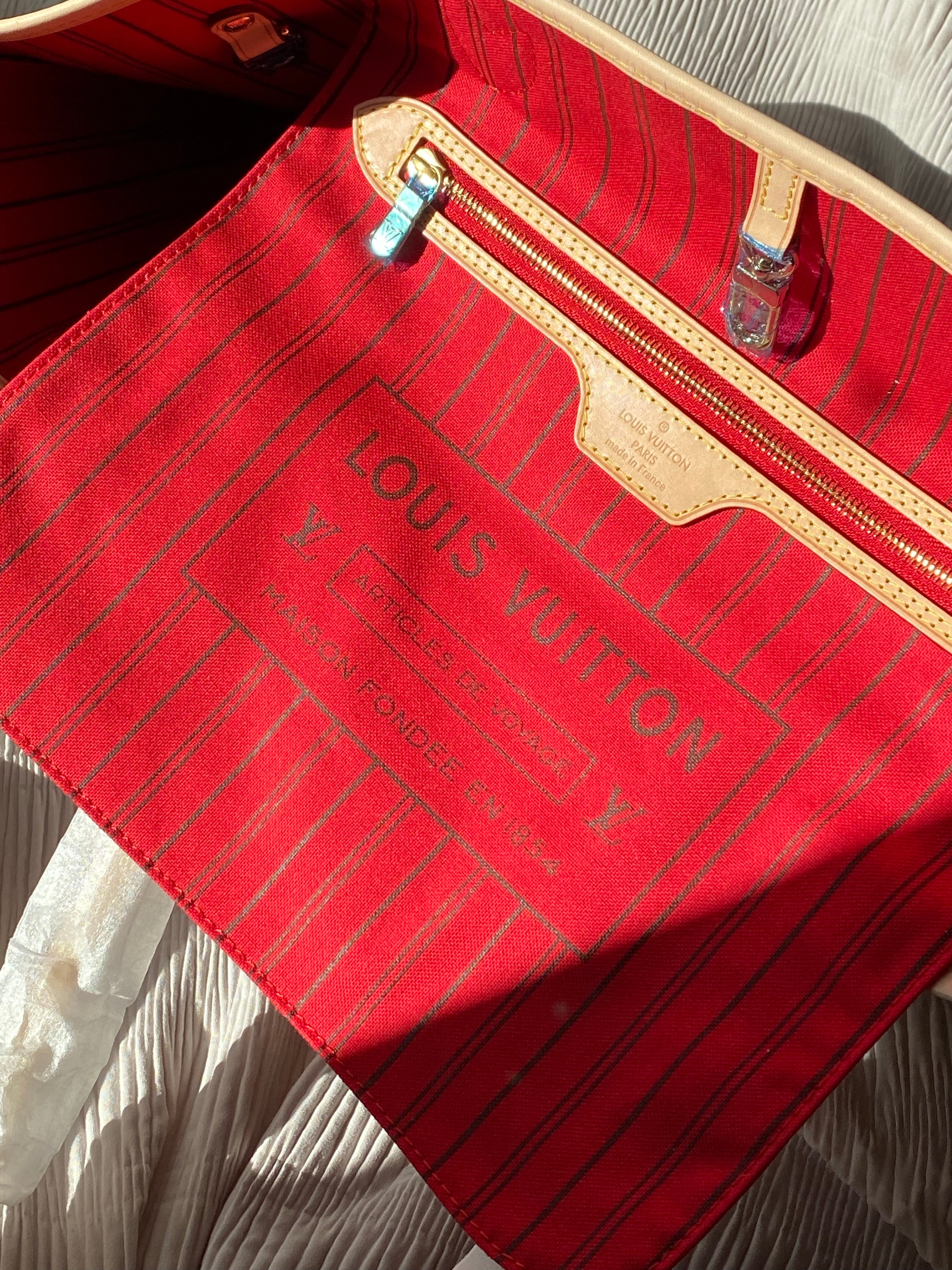 [TOP] Louis Vuitton LV  Neverfull MM Monogram Bag 32x17x28cm- RED