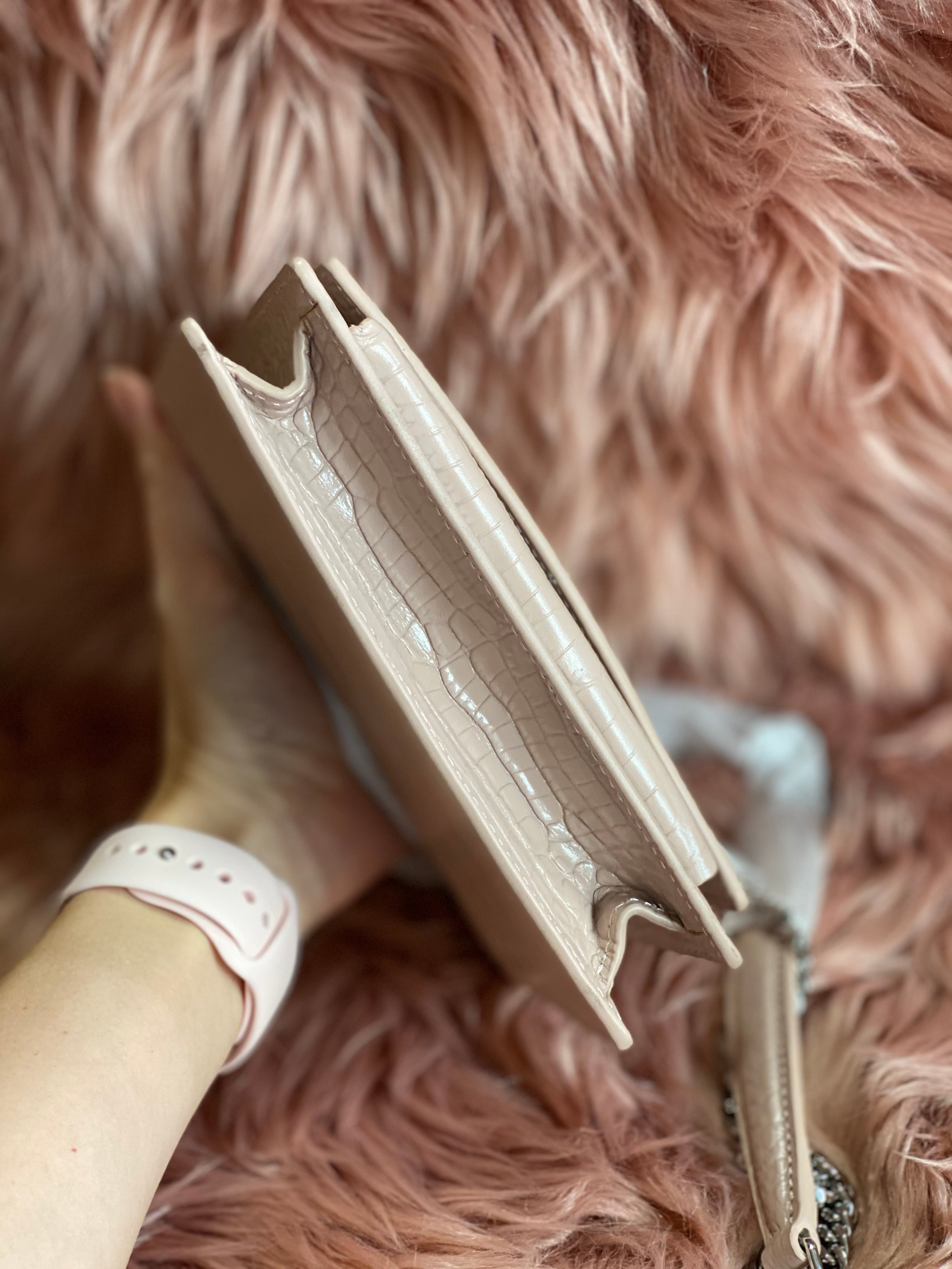 [TOP] Yves Saint Laurent YSL Pink Mini Monogram Sunset Croc Embossed Leather Shoulder Bag