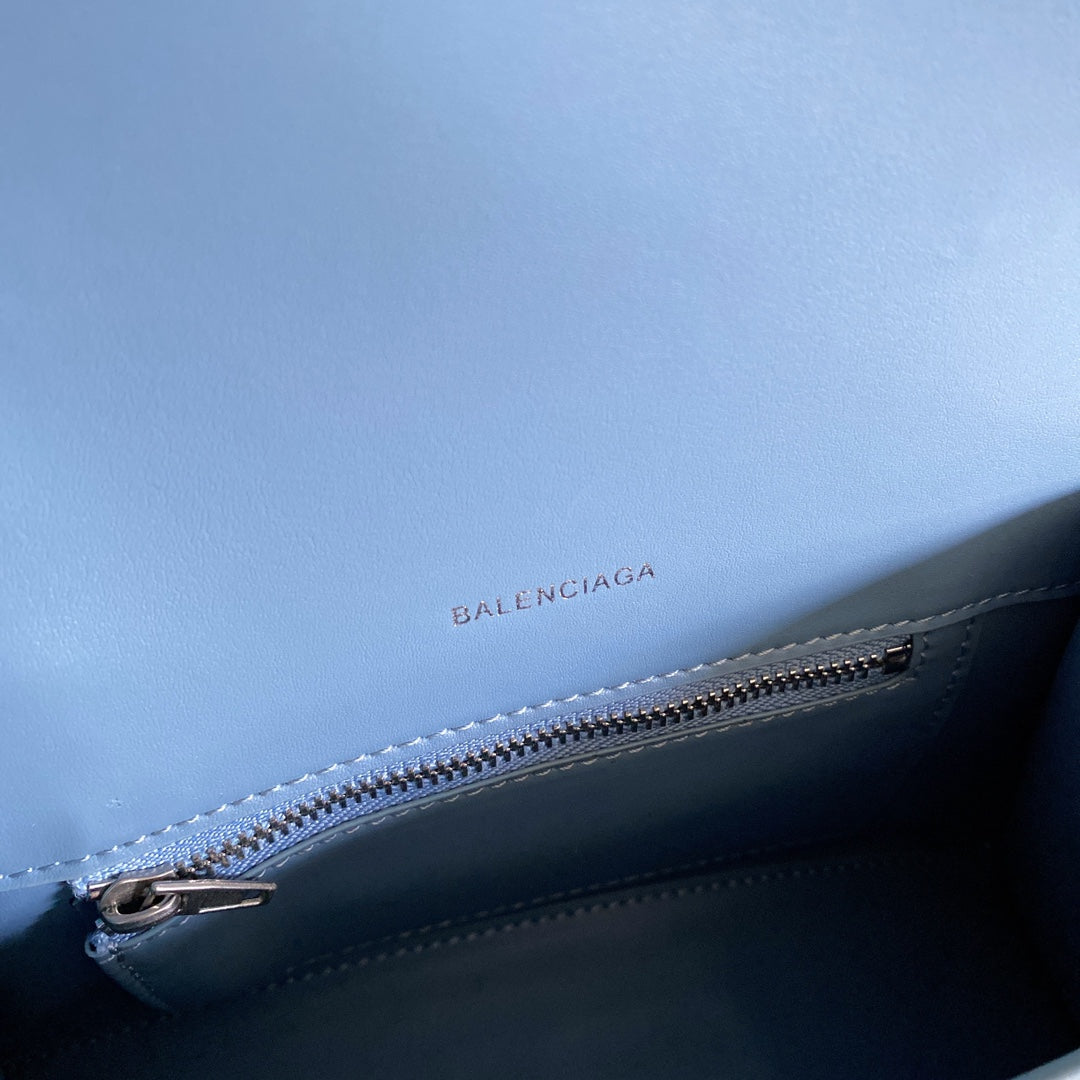 [TOP] BALENCIAGA Hourglass Small Crocodile-Print Cowhide Bag 23x14x10cm - Light Blue