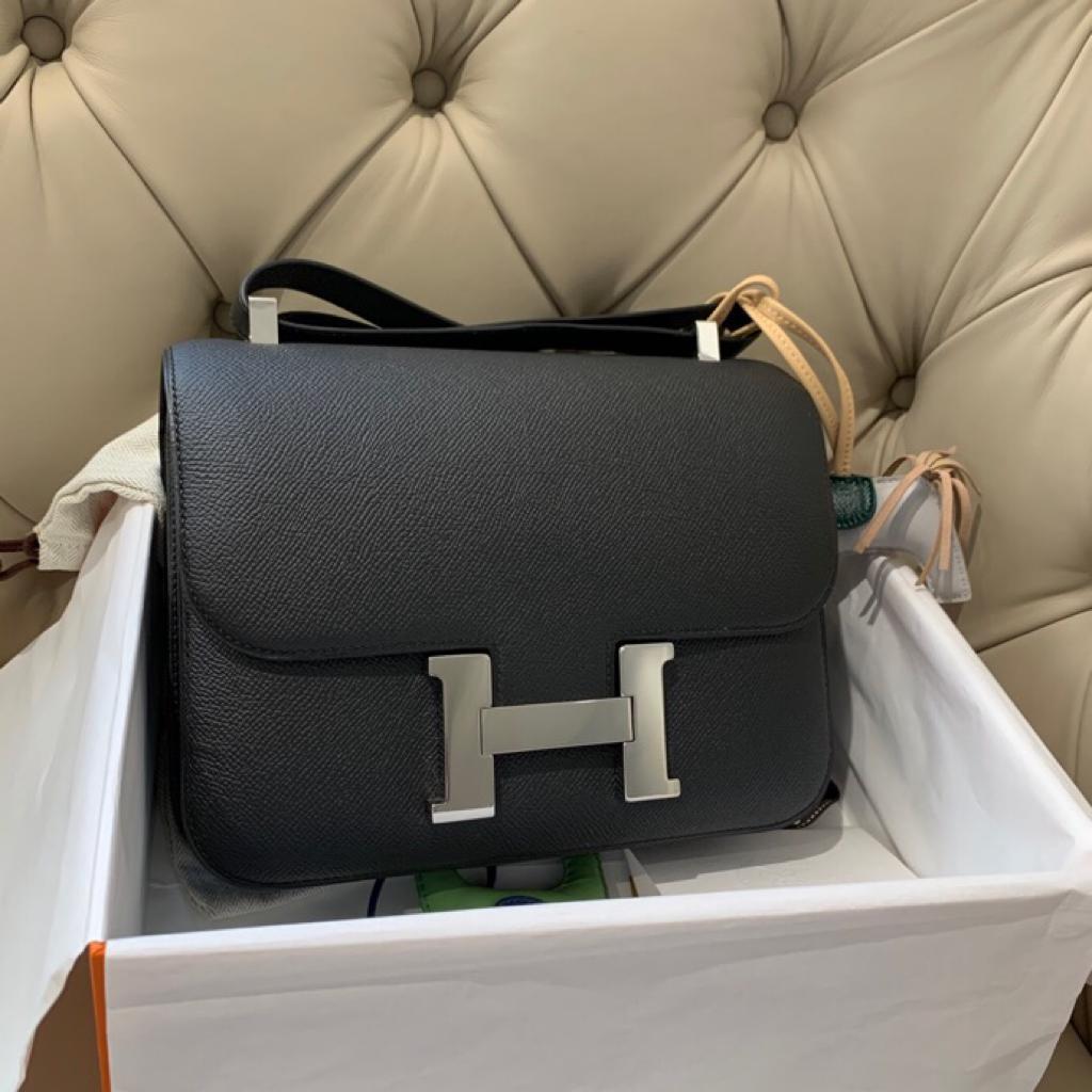 [TOP] HERMES Constance Epsom Leather 24cm  - Black & SHW