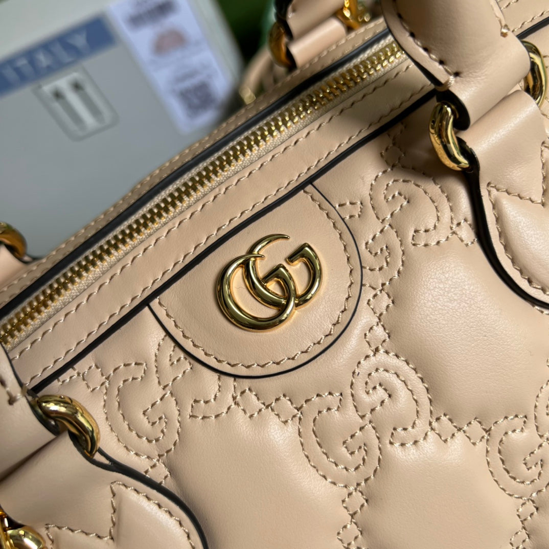 [TOP] GUCCI G*G Matelasse Leather Top Handle Bag - Beige