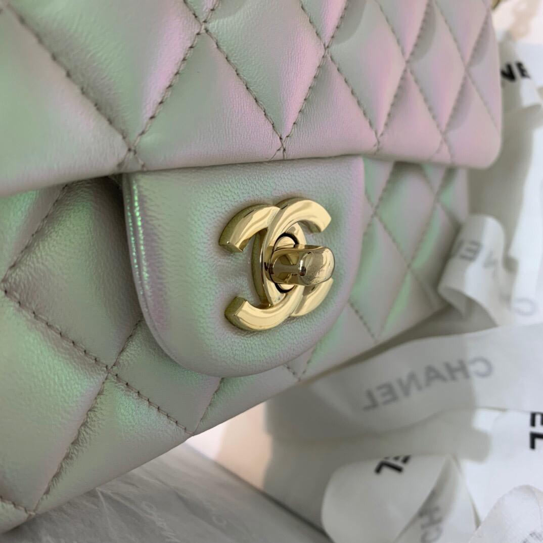[TOP] CHANEL Classic Flap Bag Mini 20CM - White Iridescent