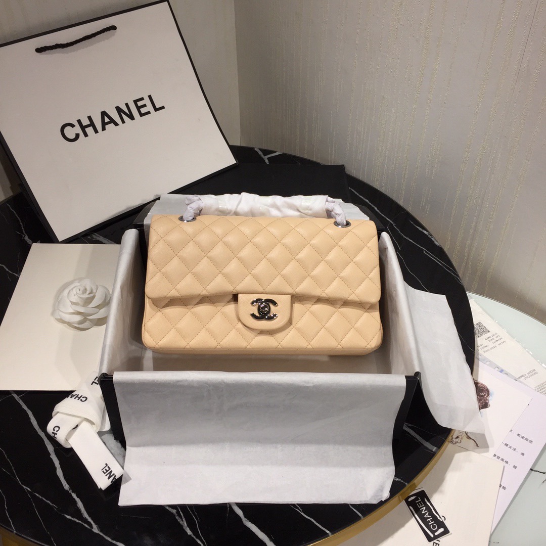 [TOP] CHANEL Classic Flap Bag Caviar Medium 25.5cm – Beige & SHW