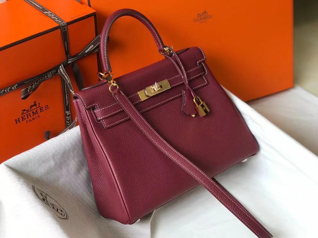 [TOP] HERMES Togo Kelly 28CM - Burgundy & GHW