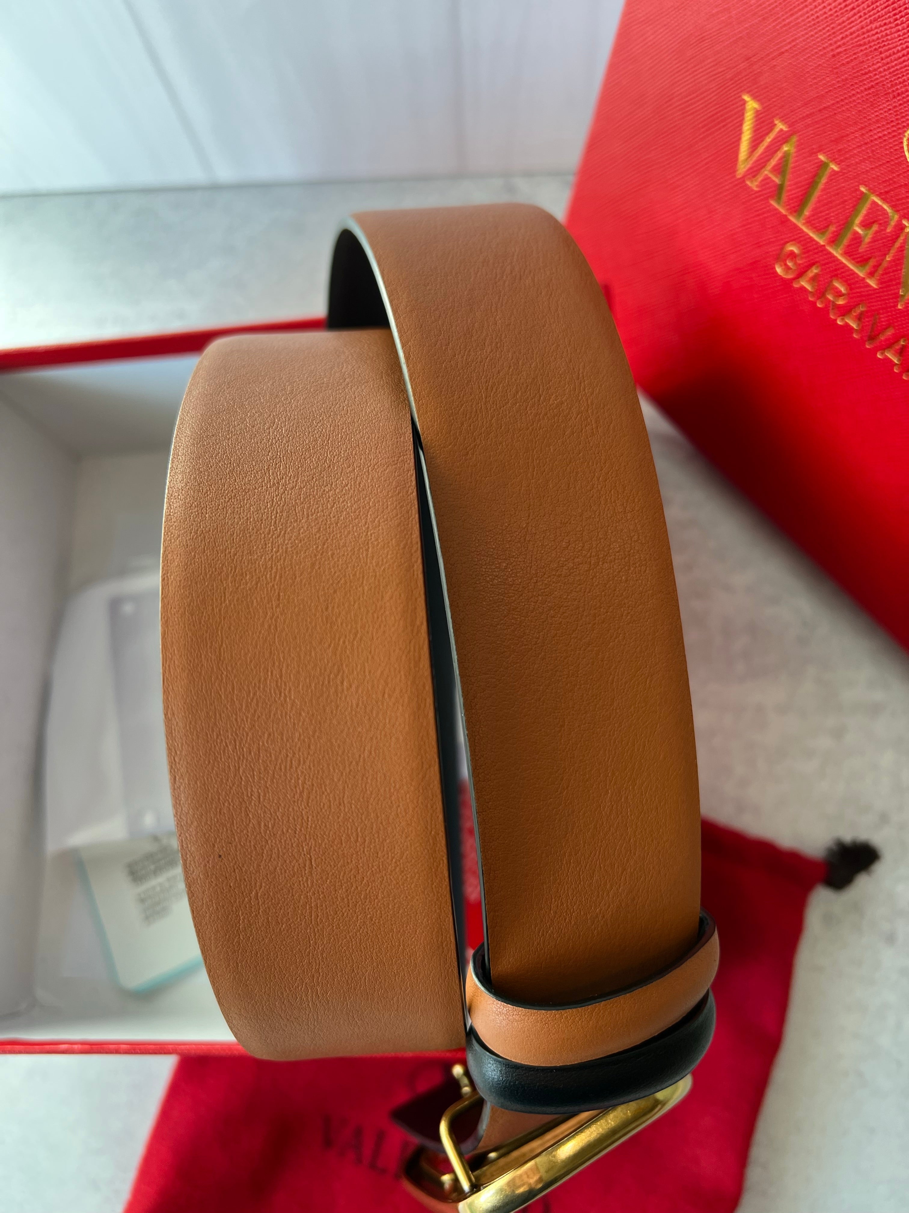 [TOP] VALENTINO Metal VLOGO Leather Belt - Brown with GHW