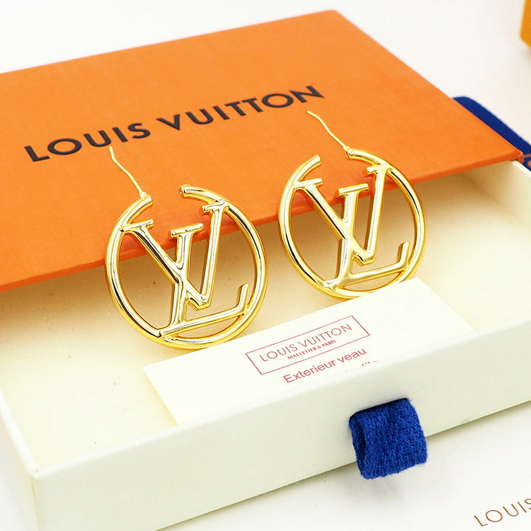 [TOP] Louis Vuitton LV Round Hoops Earrings - Gold