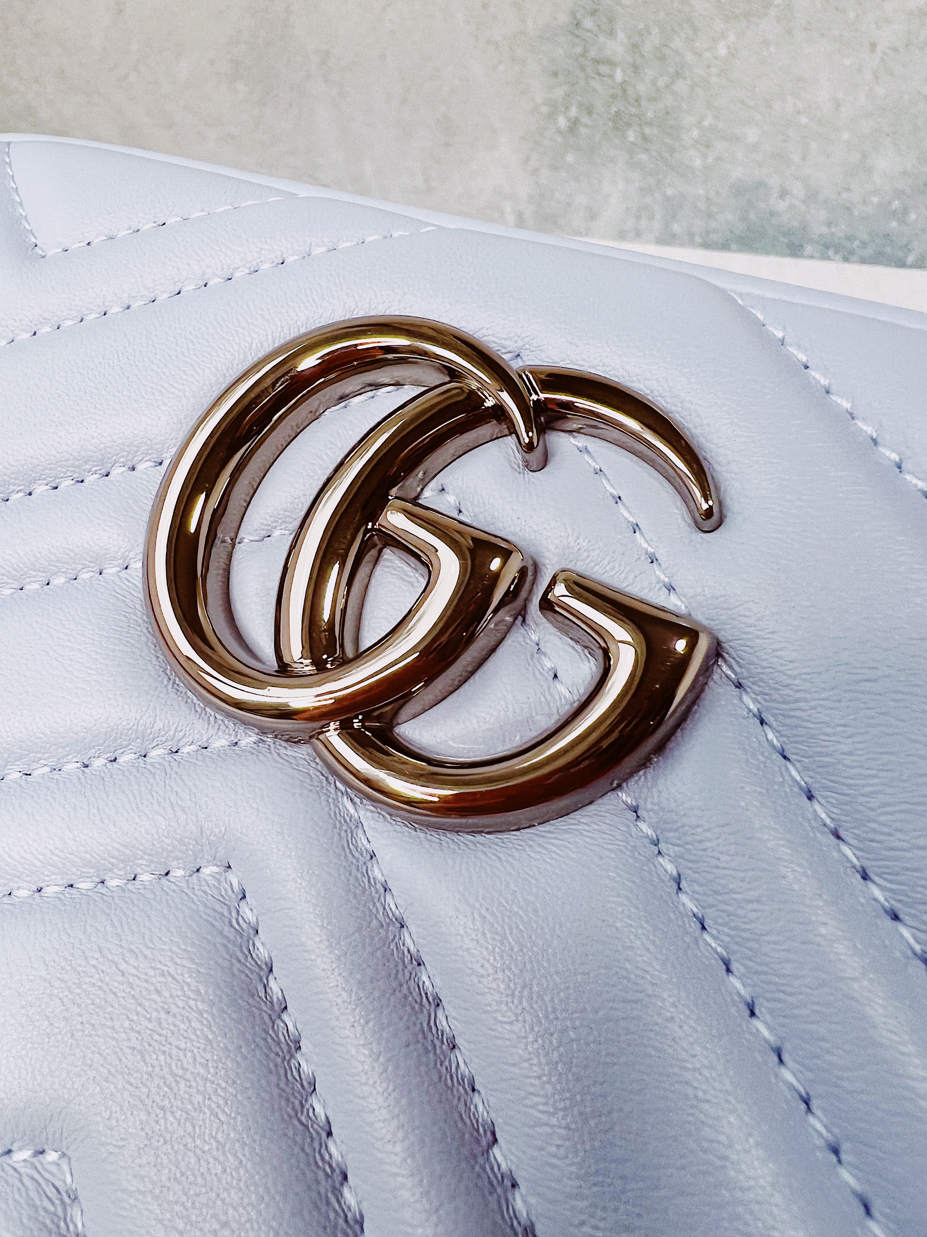 [TOP] GUCCI GG Marmont Bag Matelasse Small - Light Blue & SHW
