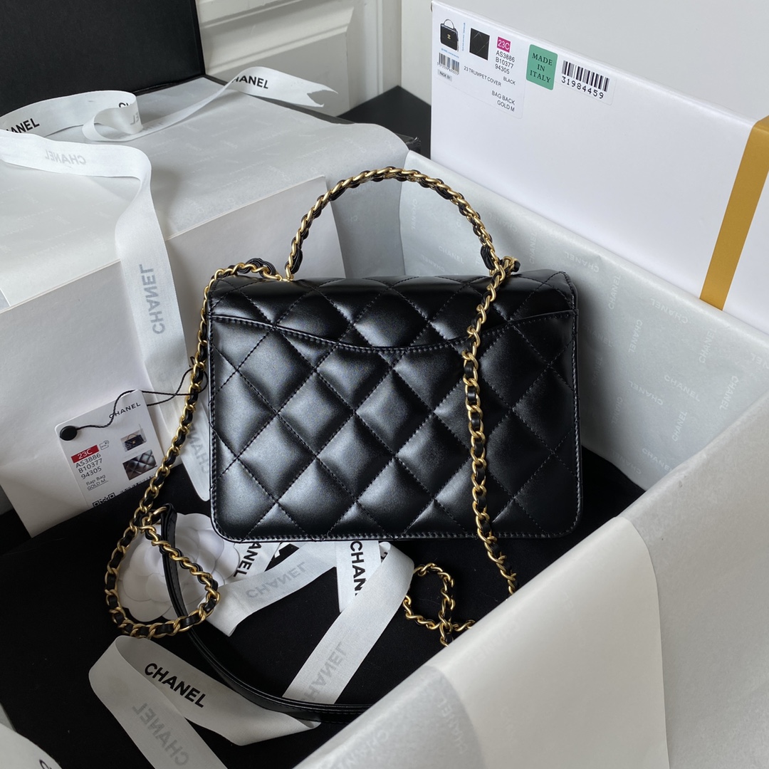 [TOP] CHANEL Mini CoCo Handle Bag 20X14X7.5cm - Black & GHW