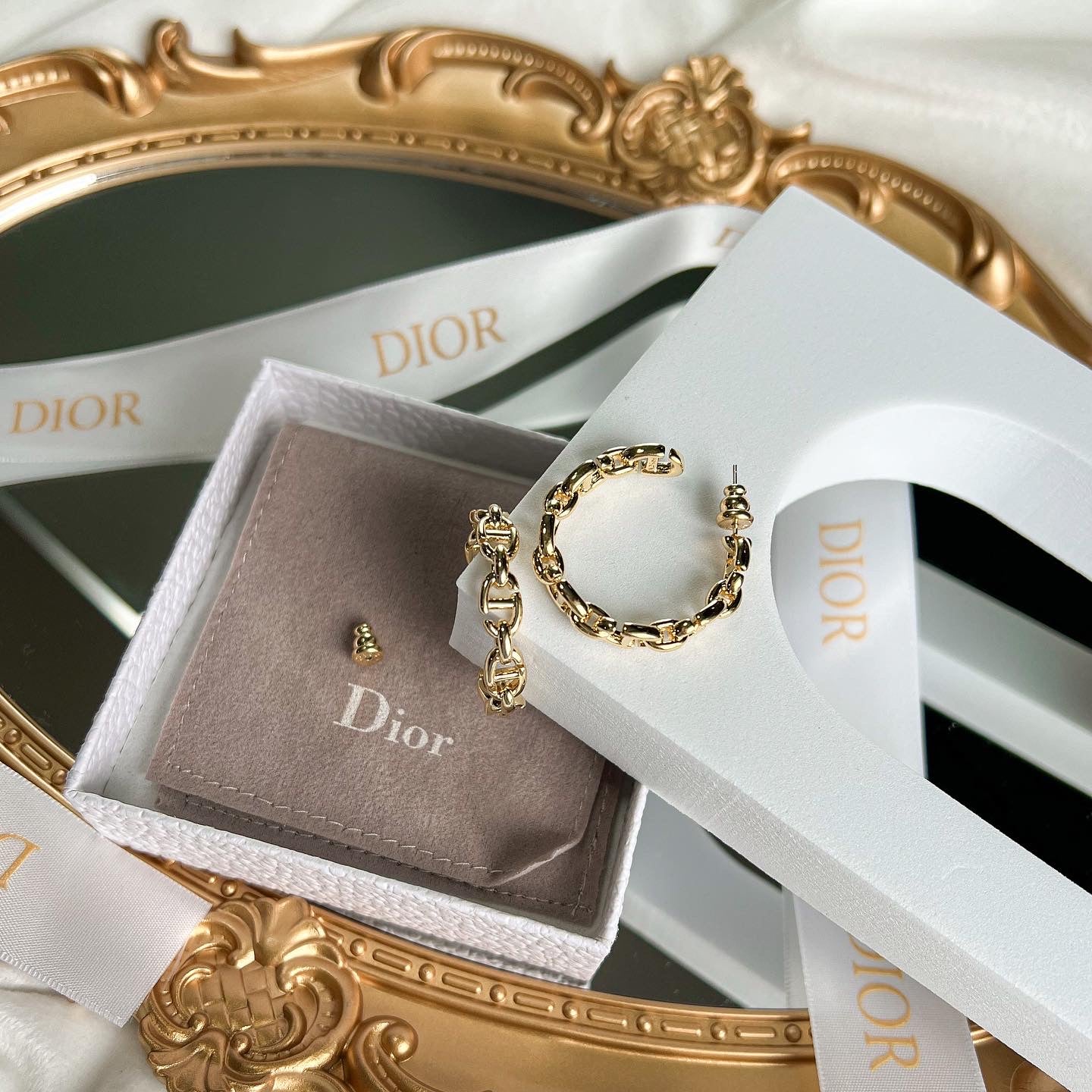 [TOP] Christian Dior Navy Hoops Earrings - Gold